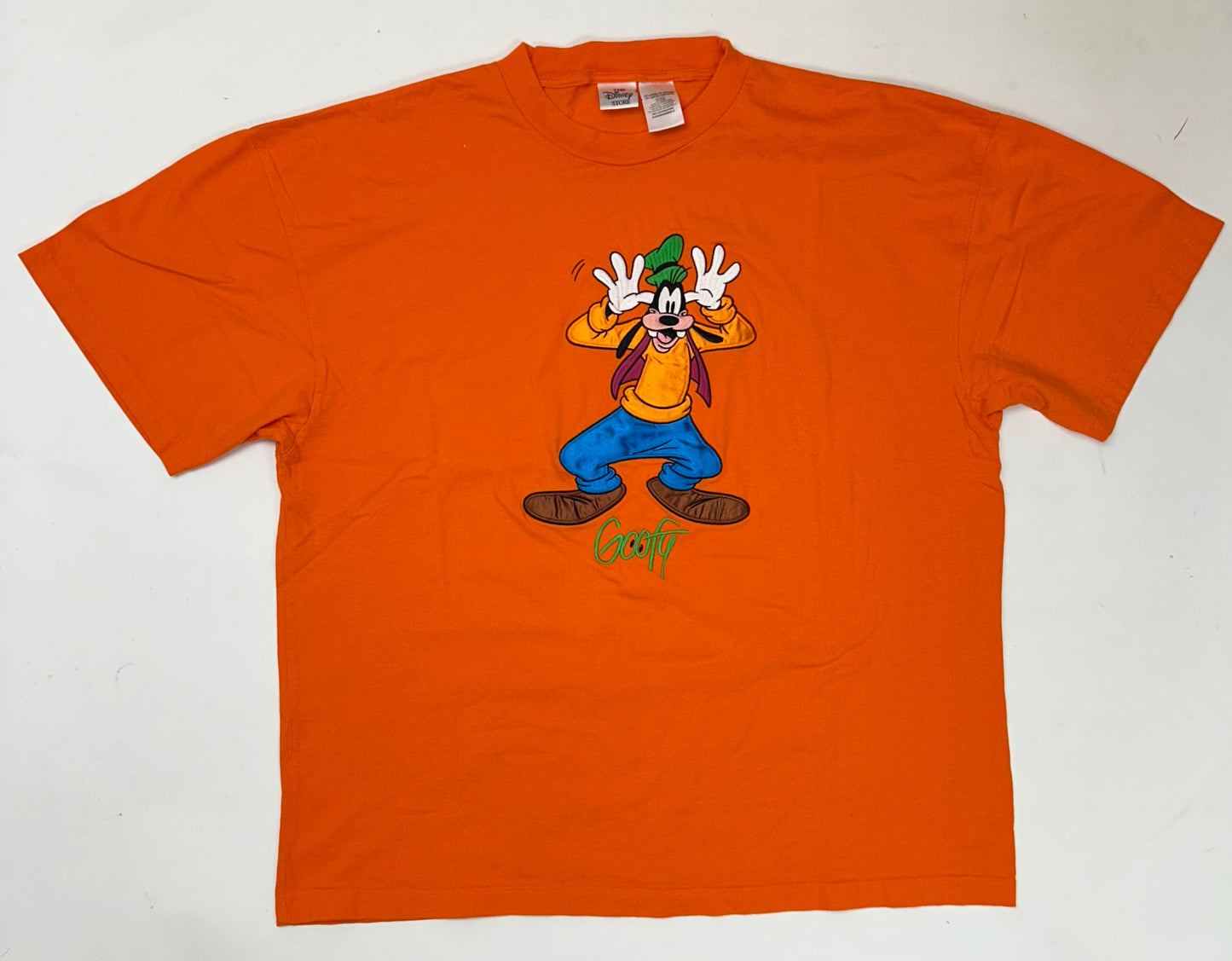 Vintage The Disney Store Goofy Disney Embroidered Logo Tee 2XL  26.25x30.75 Inches Orange