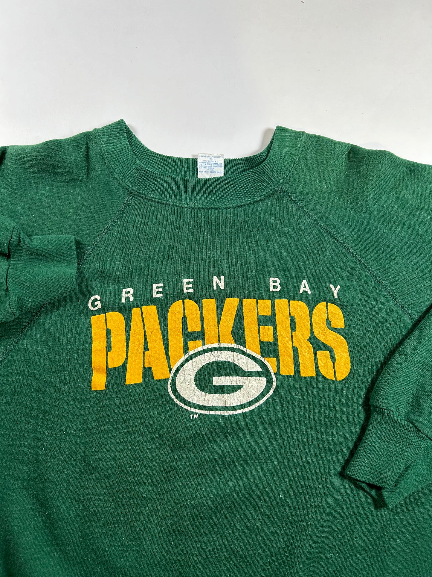 Vintage Green Bay Packers Champion Raglan Crewneck Sweatshirt 20.5x23.75 Inches XS/S 20.5x23.75 Inches