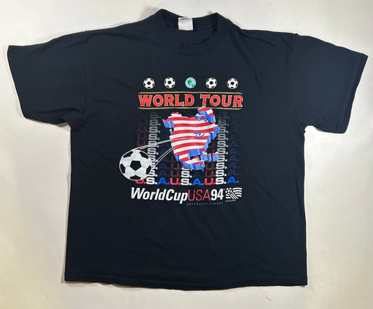 Vintage 1994 World Cup USA Soccer World Tour Sold Out Graphic T Shirt XL+ Big Fit 26x30 Inches