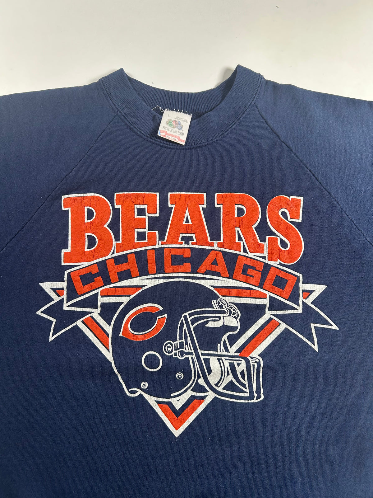 Vintage Chicago Bears NFL Helmet Logo Raglan Style Crewneck Sweatshirt 21.5x25.25 Inches