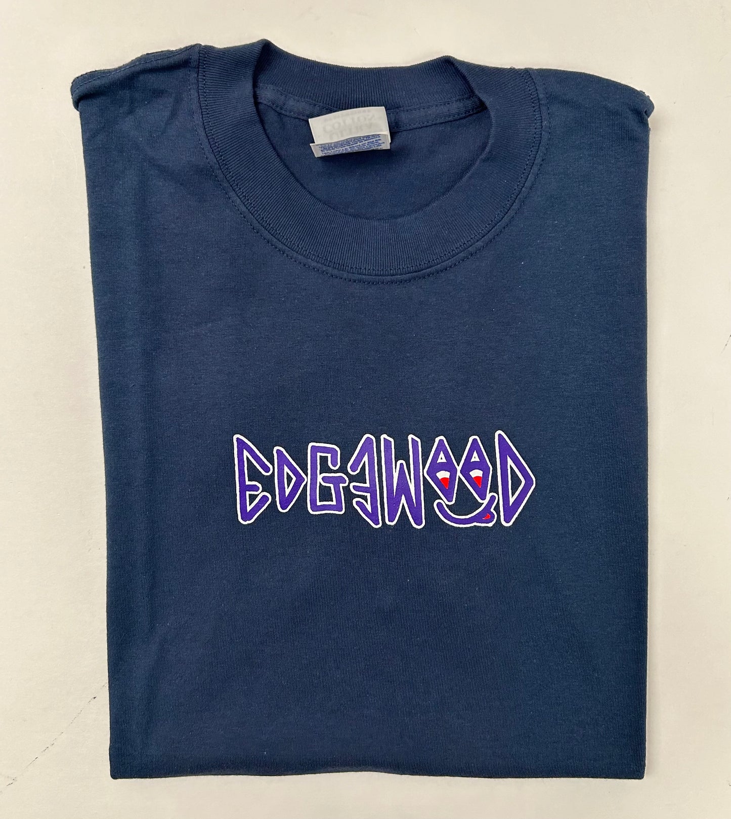 Edgewood NJ first edition “Deeper Than The Roots.” Tee Large 22.25x31 Inches 00s Gildan 100% Cotton USA/Honduras Slate Blue