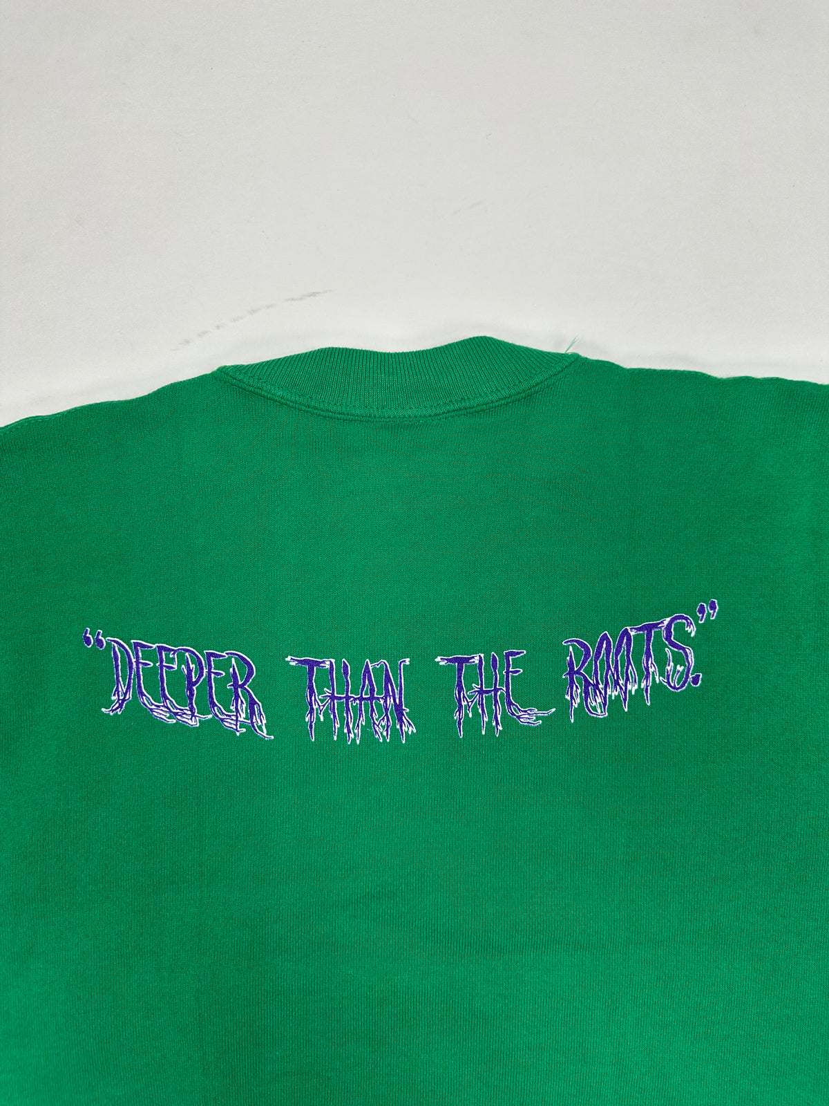 Edgewood NJ “Deeper Than The Roots.” First Edition Crewneck Sweatshirt Tagged Youth Small 90s Russell Athletic 50/50 Blend Made In USA DS Kelley Green 17x19
