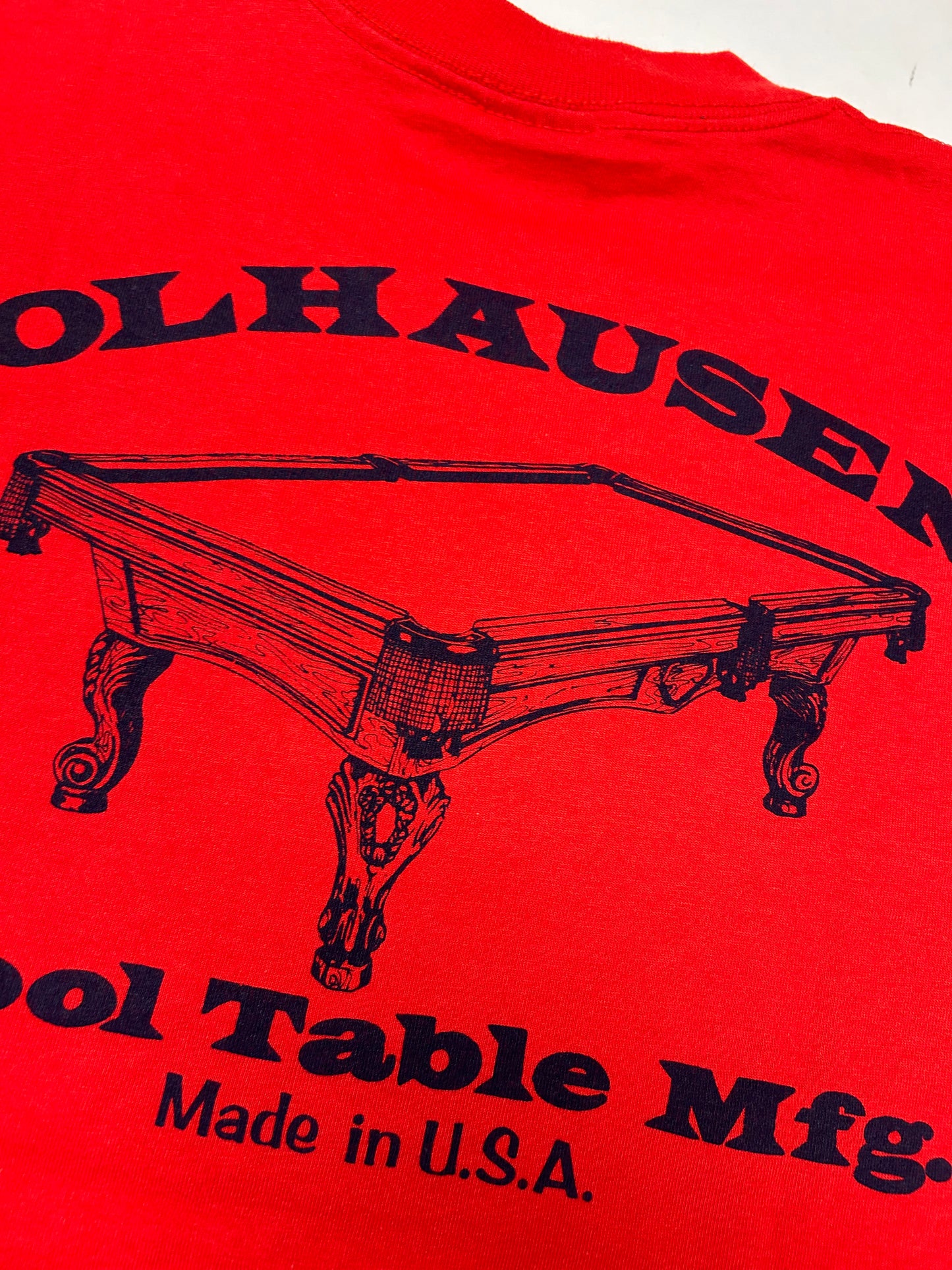 Vintage Olhausen Pool Table Mfg Billiards Brand Shirt Made In USA Red Medium 19x27 Inches