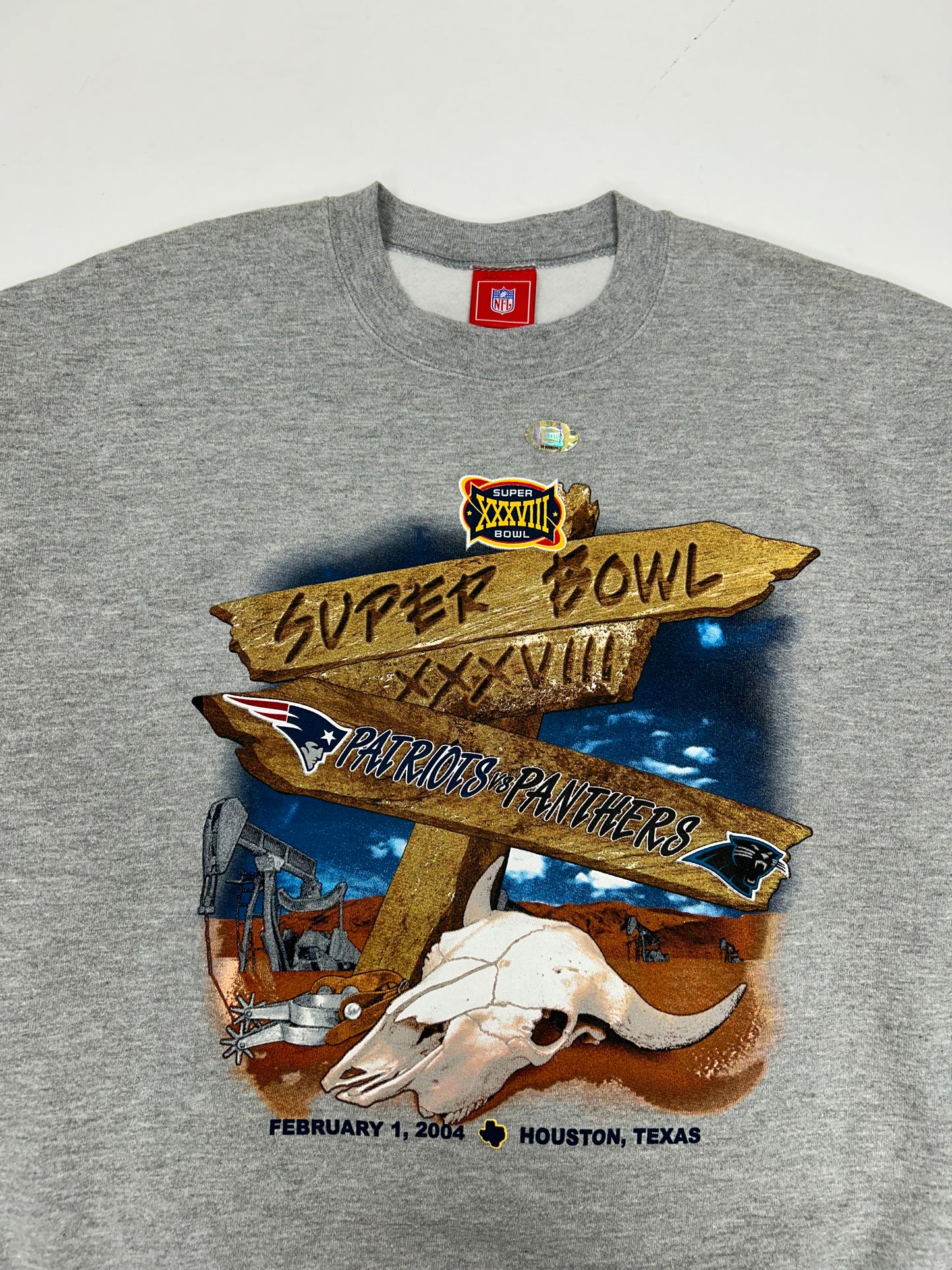 Vintage NFL Super Bowl XXXVIII 2004 Houston Texas Patriots Vs. Panthers Tee 2XL 29.5x32.25 Inches