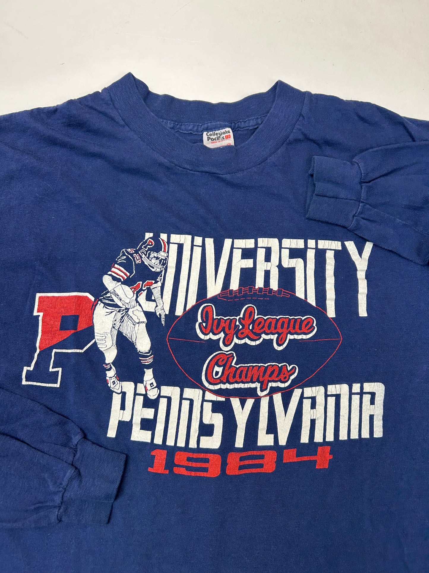 Vintage Collegiate Pacific 1984 Ivy League Champions University Of Pennsylvania Long Sleeve College Tee Medium Fit 20.5x26.5 Inches