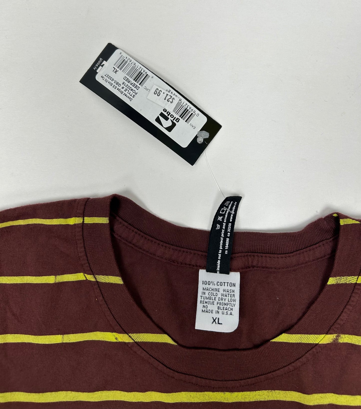 Vintage Globe Shoes Skateboarding Down Stripe Slim Fit Skate Tee New With Tag Tagged XL Can Fit Large Slimmer Style Fit 22.25x31.75 Inches