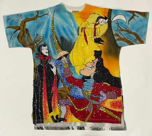 Vintage Disney JouJou Villains Cruella Maleficent Captian Hook Beaded Shirt Big 2XL For 25.5x32.75/34.75 Inches As Is Has Flaws