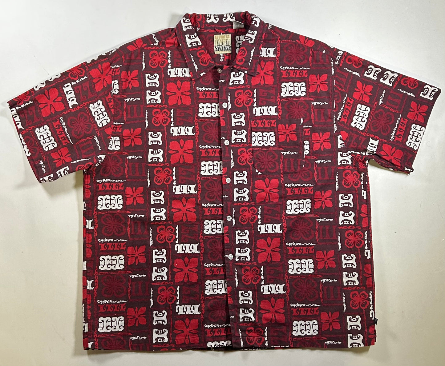 Vintage American Eagle AE Surf Co Shirt Floral Hawaiian Button Up Aloha Red XL 27.75x31.5 Inches