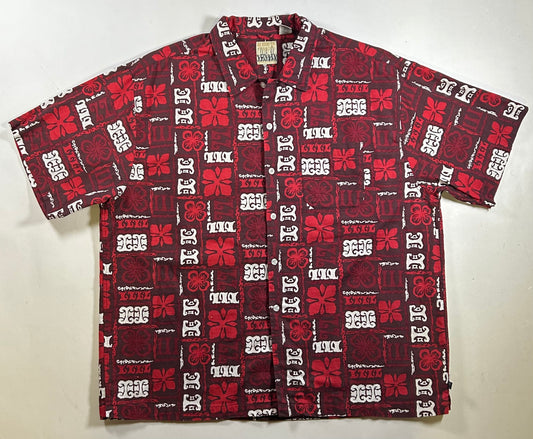 Vintage American Eagle AE Surf Co Shirt Floral Hawaiian Button Up Aloha Red XL 27.75x31.5 Inches