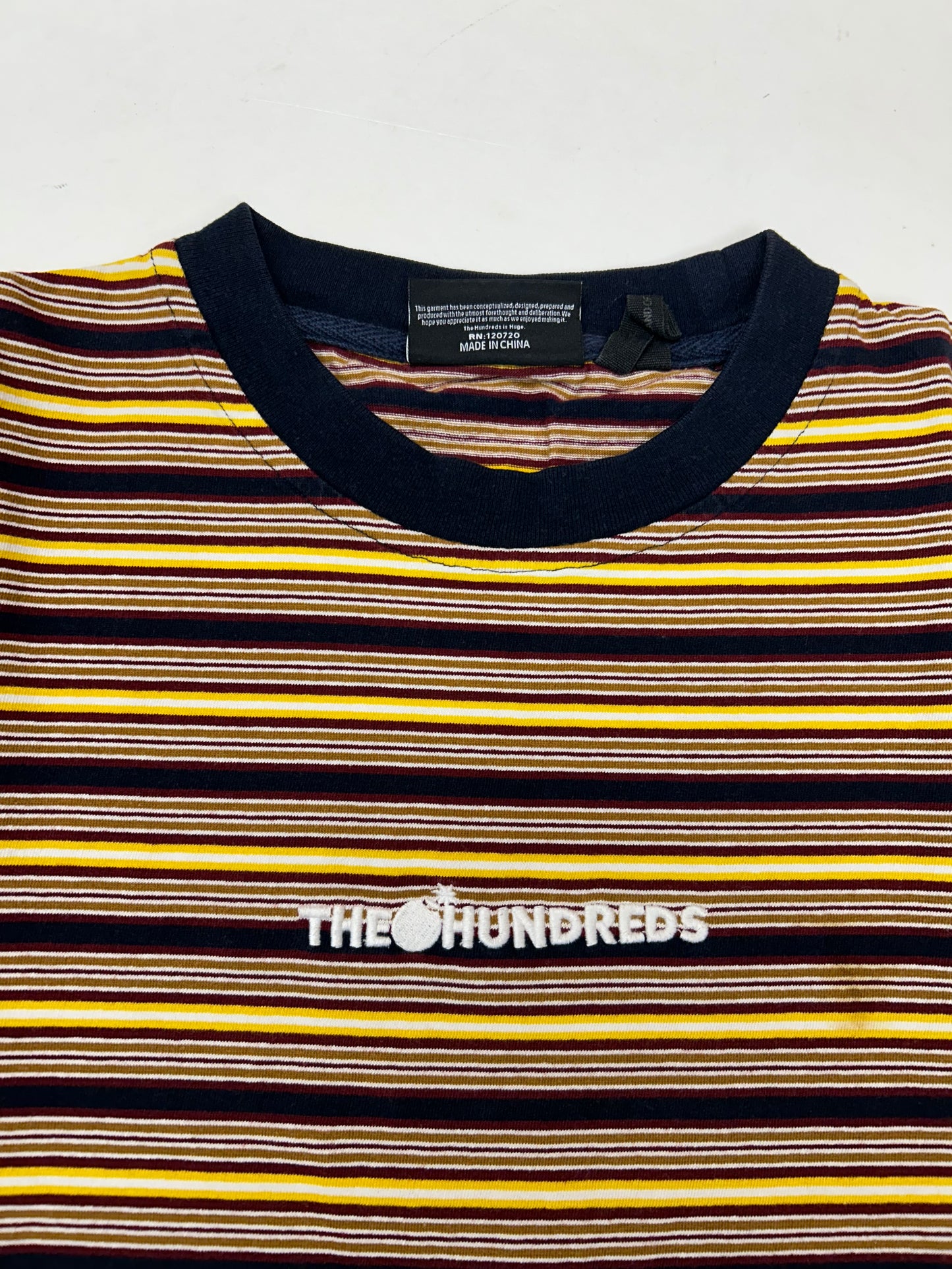 The Hundreds Embroidered Logo  Stripped Tee Medium 19.5x27 Inches