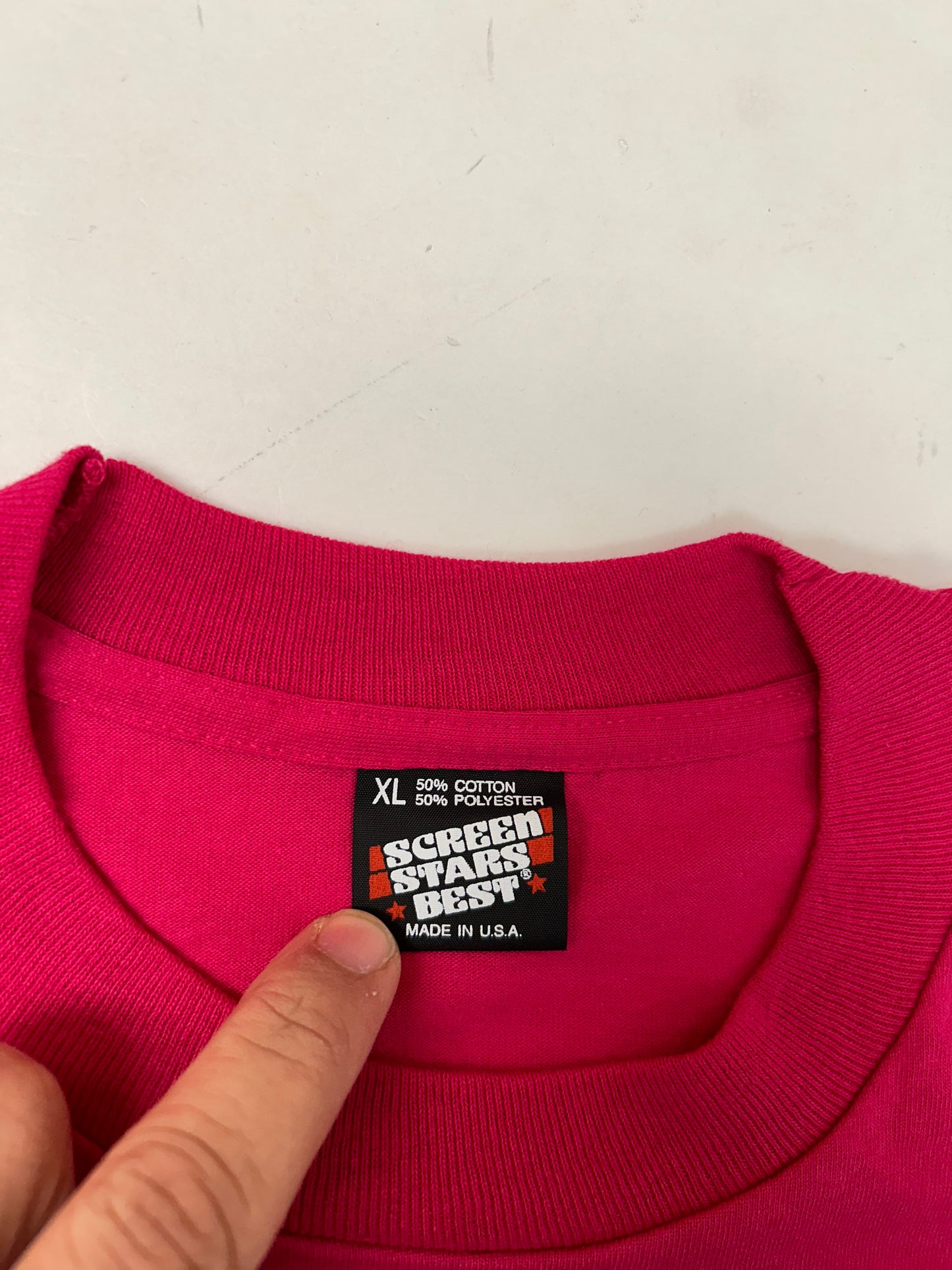 Edgewood NJ first edition “Deeper Than The Roots.” Tee XL 24x30.25 Inches Early 90s Screen Stars Best 50/50 Blend USA Made Raspberry