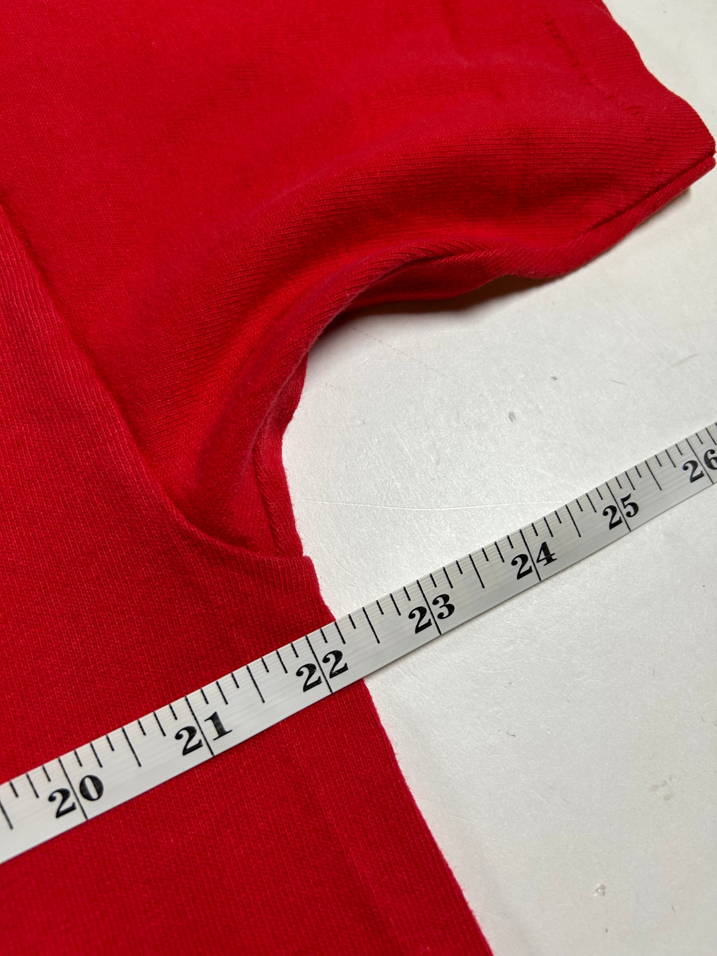 Vintage Champion Chest Script Logo Tee L/XL USA 22.25x31 Inches Red As Is