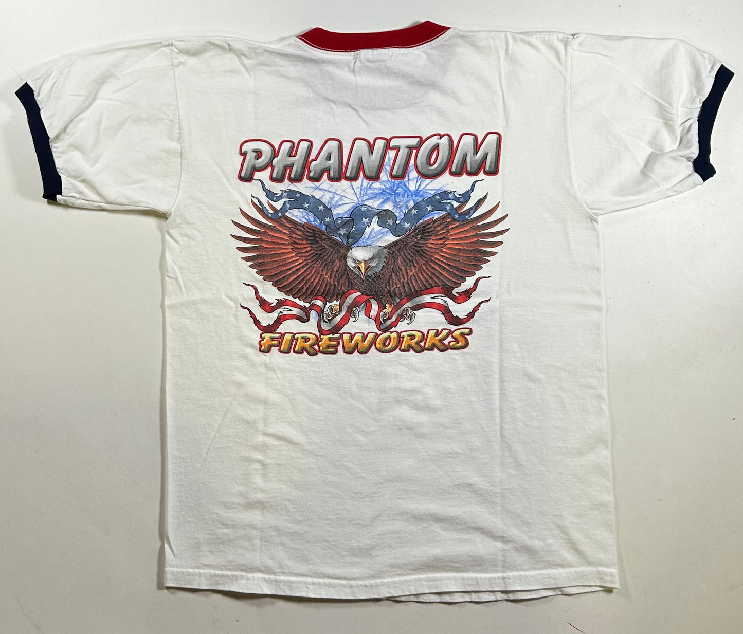 Vintage 2000s Phantom Fireworks American Eagle Flag Ringer Tee Medium