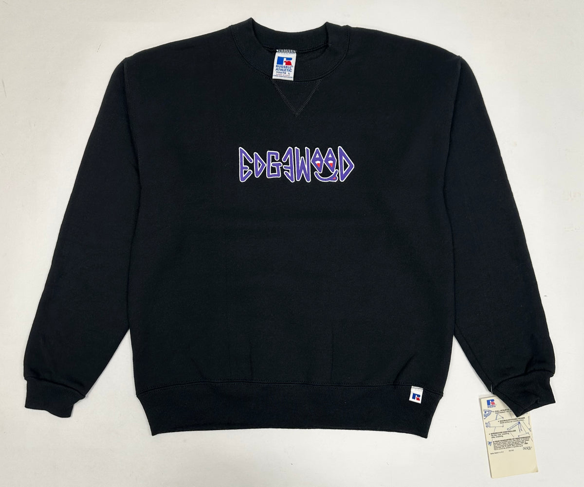 Edgewood NJ “Deeper Than The Roots.” First Edition Crewneck Sweatshirt Tagged Youth Large 90s Russell Athletic 50/50 Blend Made In USA DS Black 19.5x24