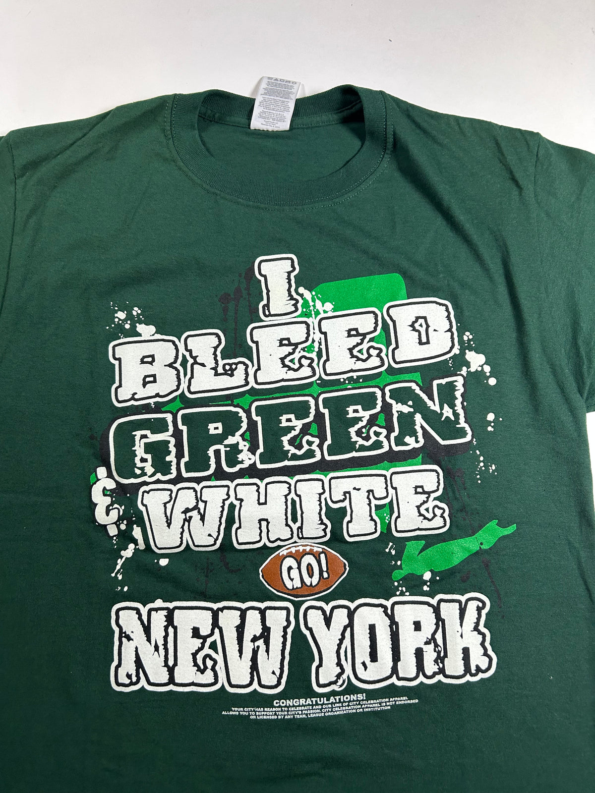 I BLEED GREEN & WHITE Go New York Vintage New York Jets NFL Green T-Shirt Medium 20x27.75 Inches