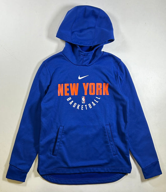 New York Knicks Nike Dri-Fit Authentic Blue Orange NBA Pullover Hoodie Youth Large 18.75x26 Inches