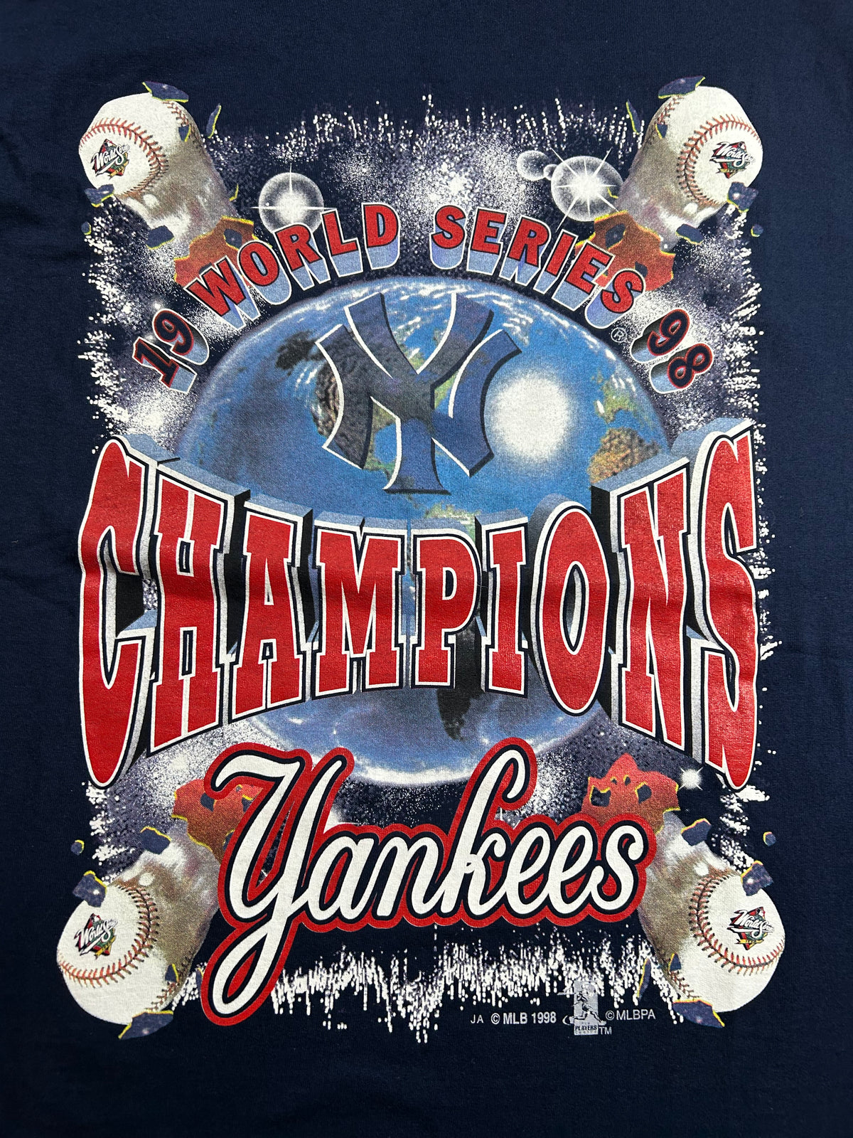 Vintage New York Yankees 1998 World Series Champs Lineup Roster Tee Large 21.25x30.25 Inches
