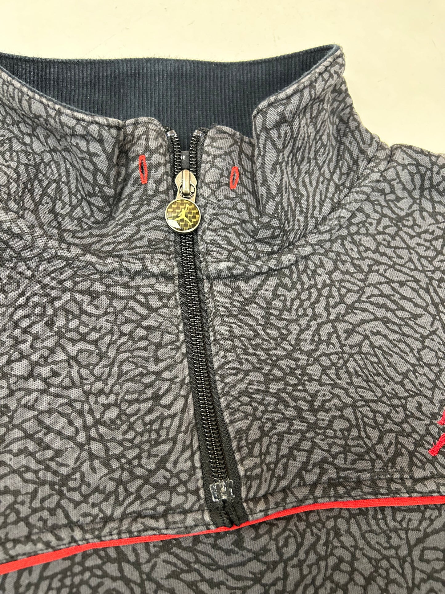 Air Jordan Cement Elephant Print 1/4 Zip Sweatshirt Retro 3 Black Cement Medium 20.5x27 Inches