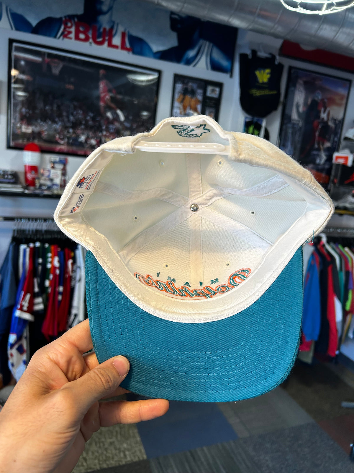 Vintage Miami Dolphins Football NFL Script Snapback Hat Starter Rare 90s Wool