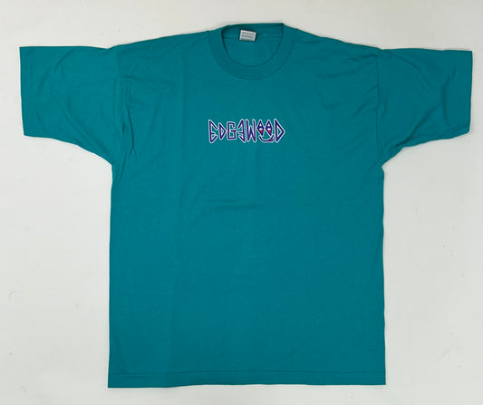 Edgewood NJ first edition “Deeper Than The Roots.” Tee XL 24x30.75 Inches FOTL BEST 50/50 Blend USA Aqua Green/Blueish Color