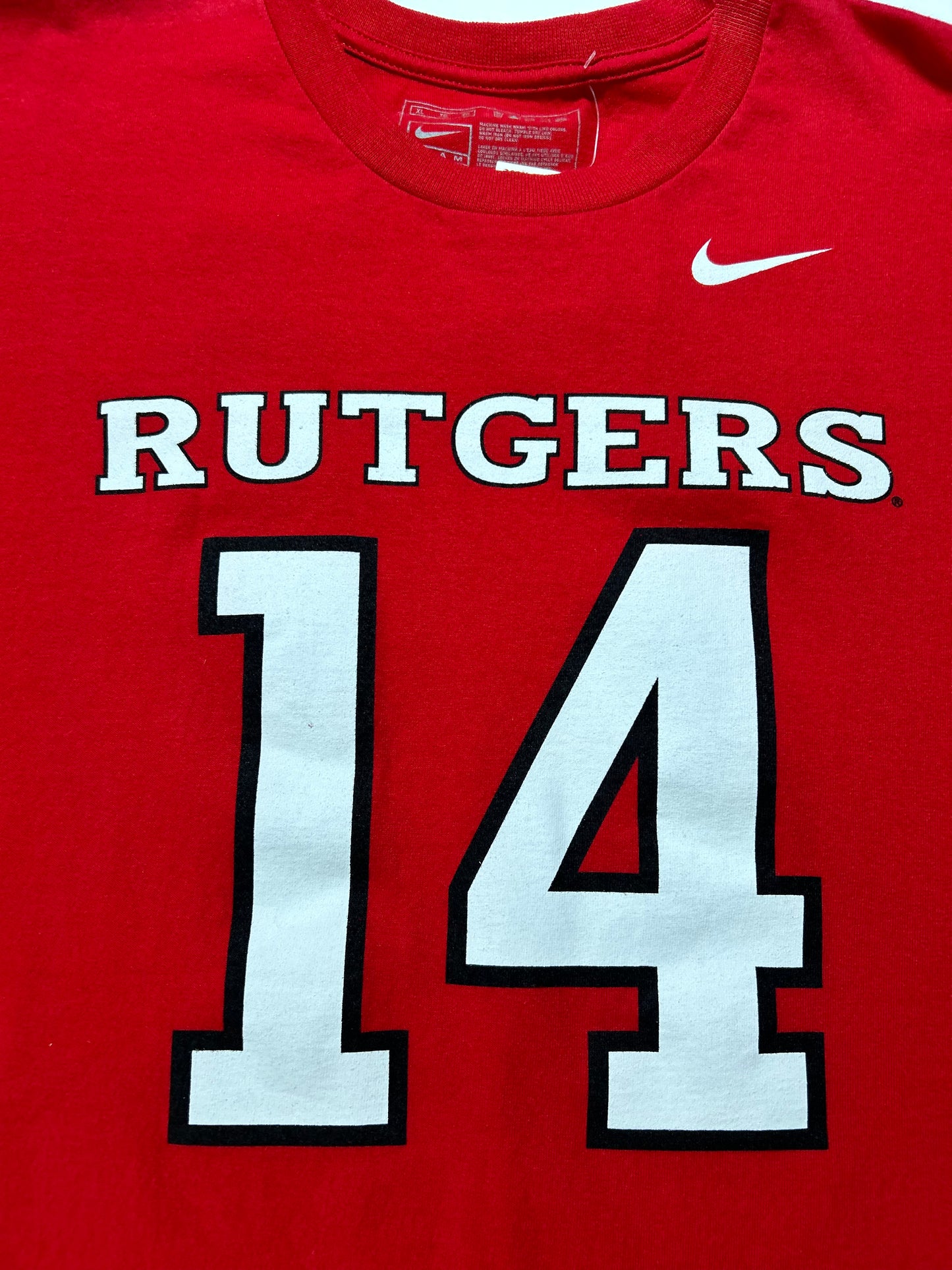 Vintage Rutgers University Scarlet Knights #14 College Football Tee Nike Team XL 25.76x30.25 Inches Big Fit Like 2XL