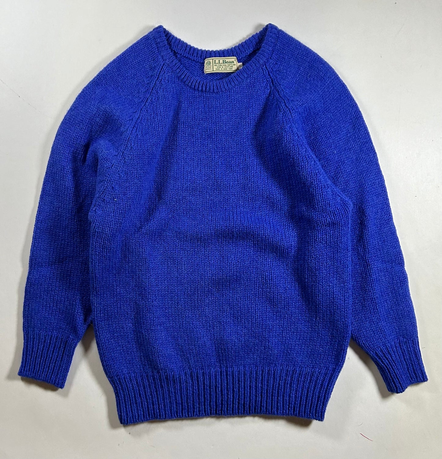 Vintage L.L. Bean Sweater Blue Knit Crewneck Shetland Pure Wool Women’s Small 18.5x26.25 Inches