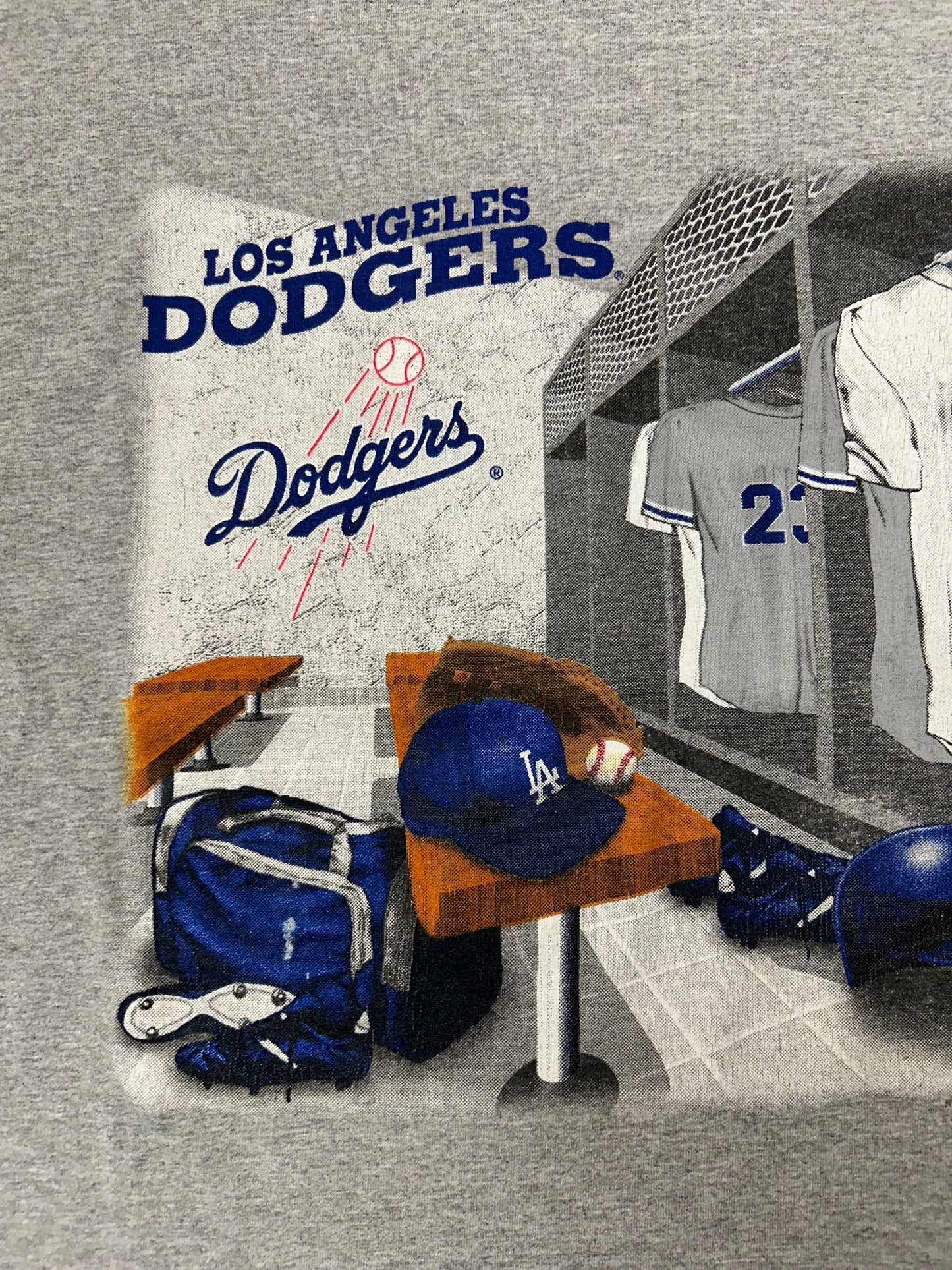 Vintage 90s Los Angeles Dodgers MLB Locker Room T-Shirt XL 24.25x30 Inches Lee Sport Nutmeg Gray