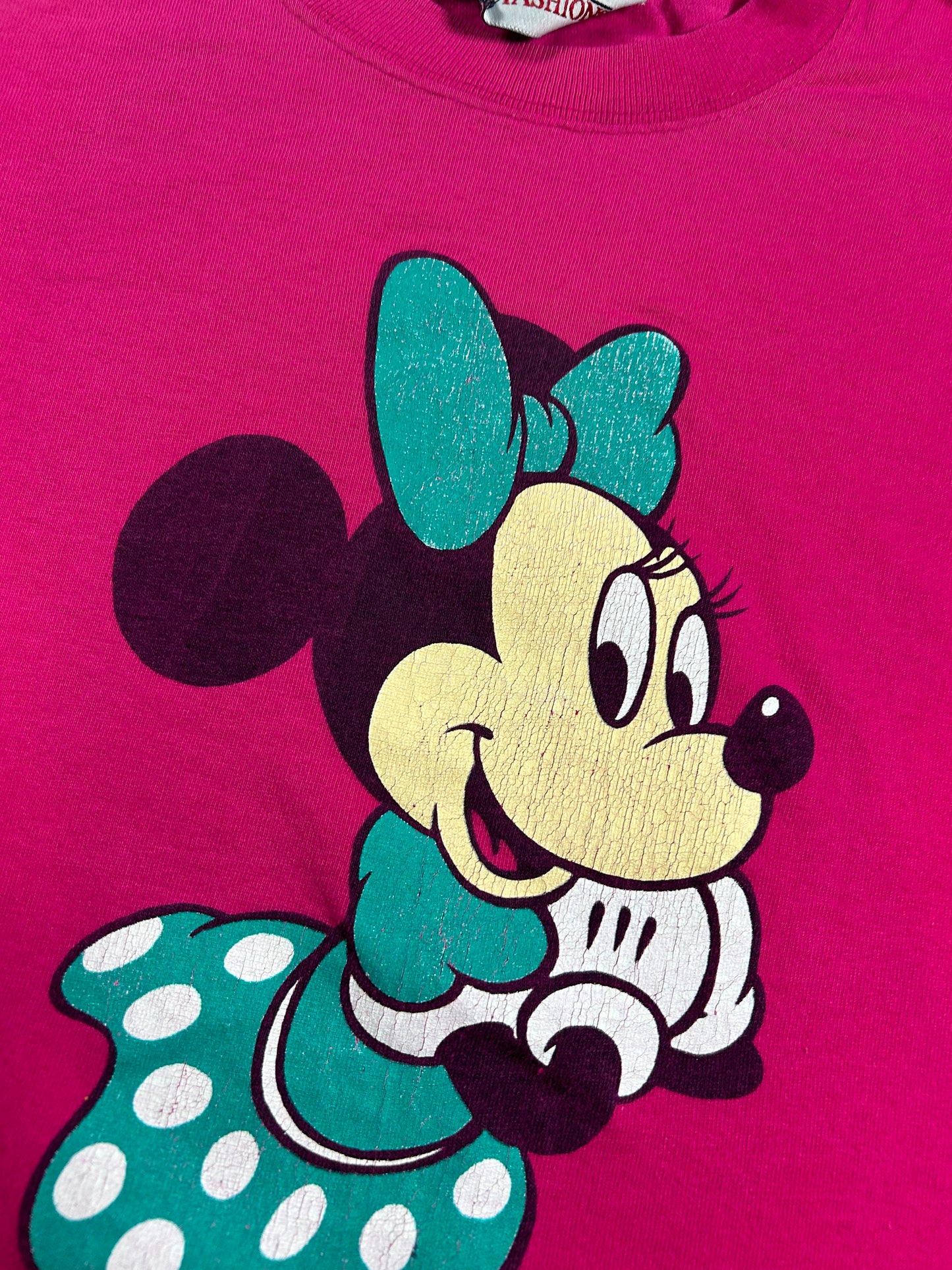 Vintage 90s Disney Fashions Minnie Mouse Tee Roll Up Sleeves Medium/Large Fit 21.5x29 Inches
