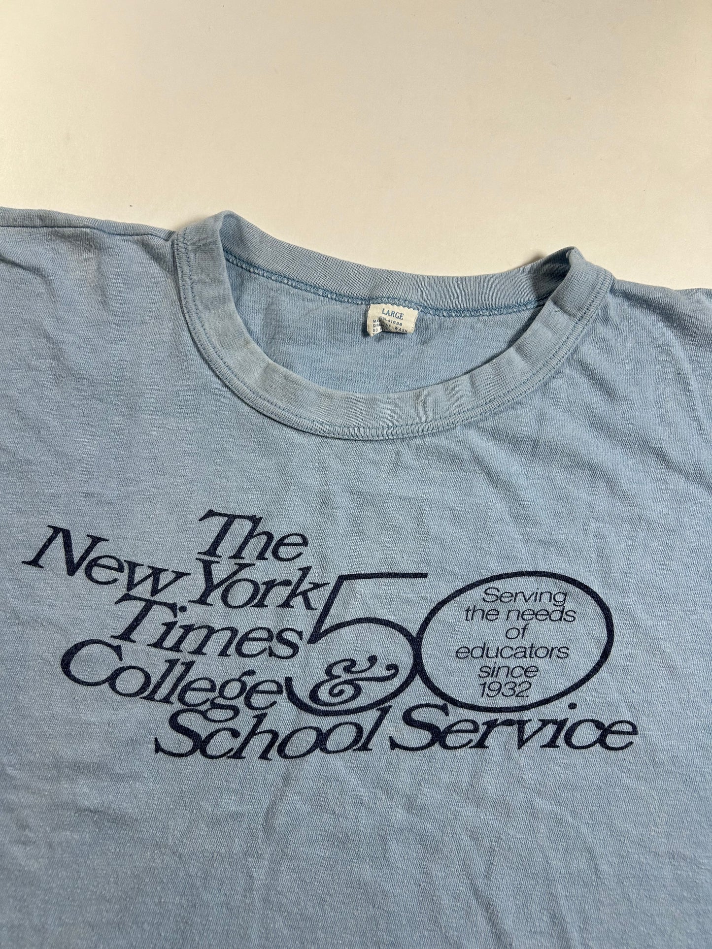 Vintage The New York Times College & School Service 50 Years 1982 Tee 20.25x22.25 Inches