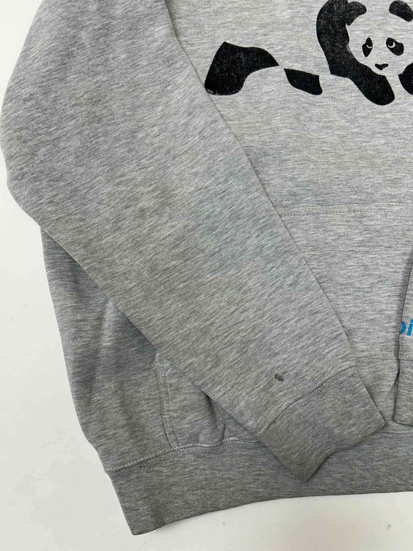 Vintage 00s Enjoi Skateboards Panda Felt Logo Hooded Sweatshirt Worn In As Is 23.75x26 Inches Gray