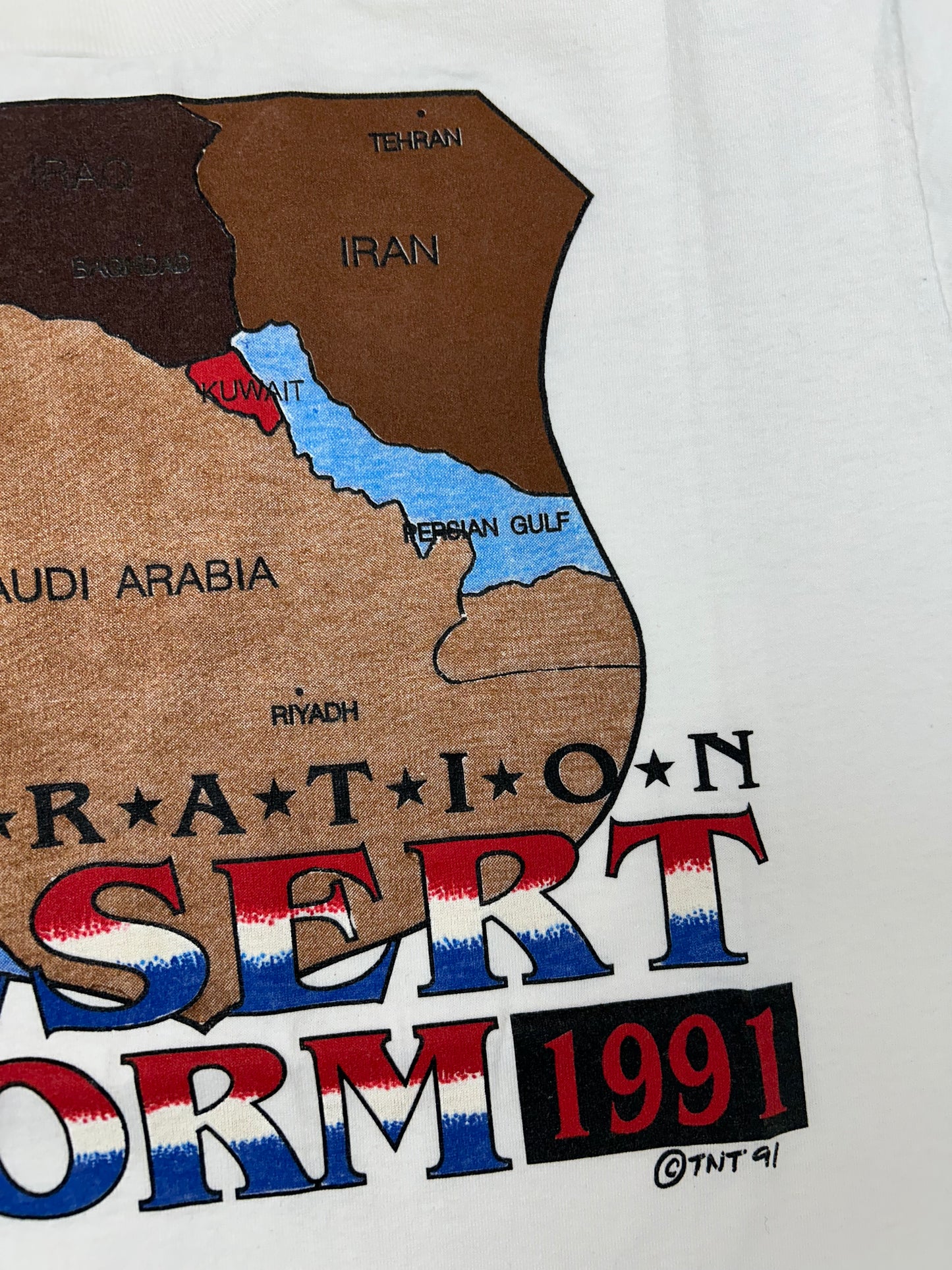 Vintage 1991 Operation Desert Storm Support The Troops Tee Medium Fit 19.75x27 Inches White