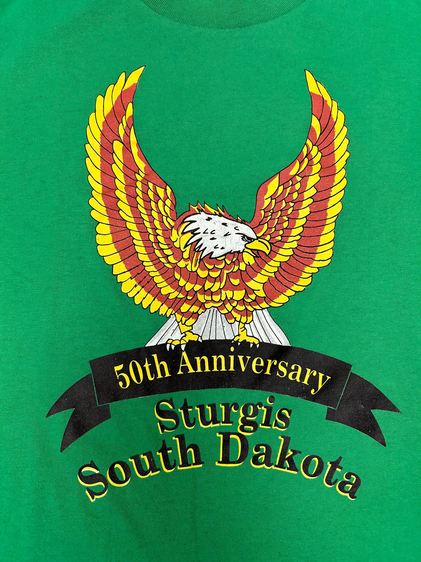 Vintage Sturgis 50th Anniversary Motorcycle Bike South Dakota Tee Green M/S