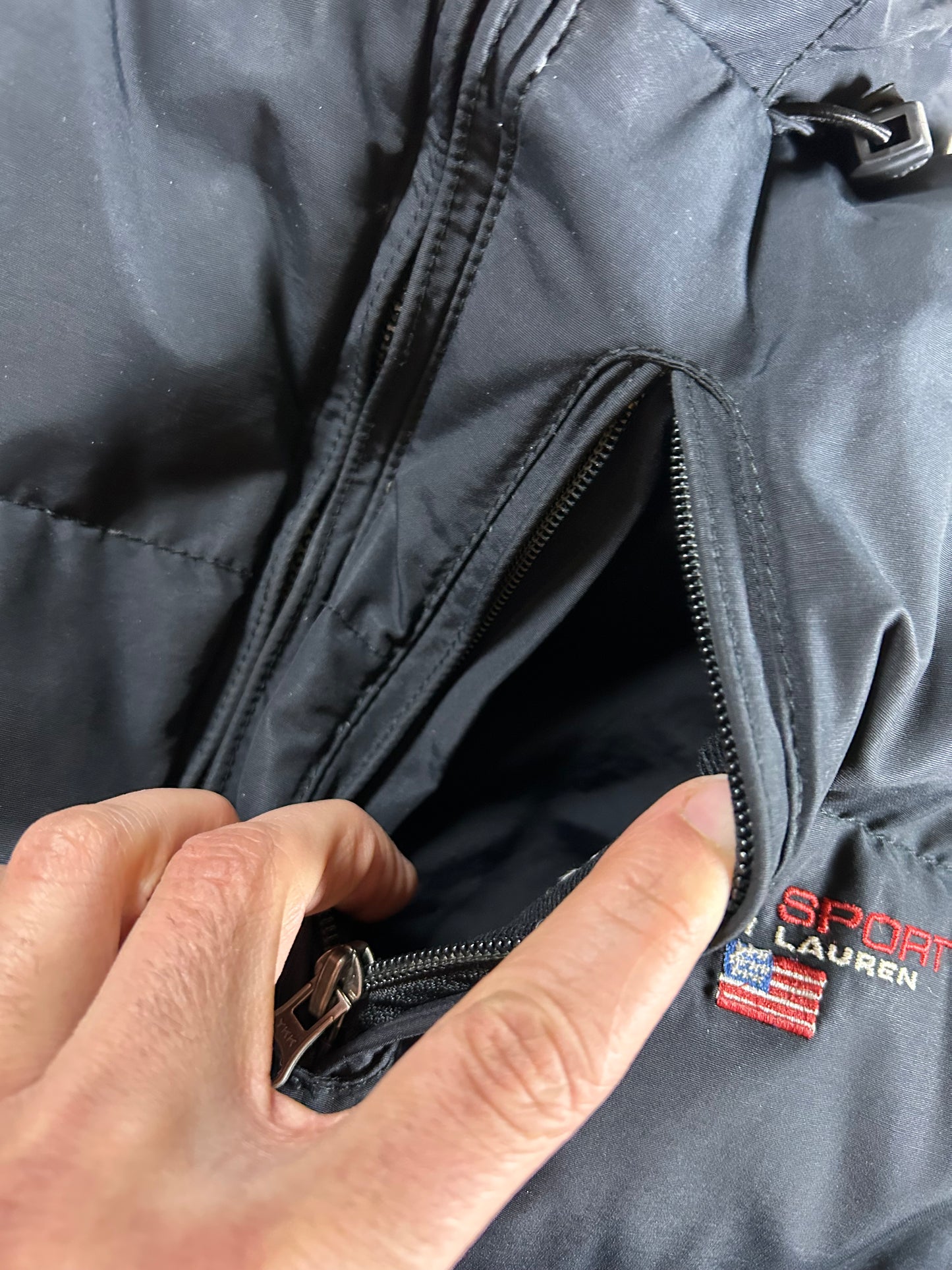 Vintage Polo Sport Ralph Lauren Down Puffer Jacket Mens 2XL 29x30.75 Inches Black As Is Had Wear