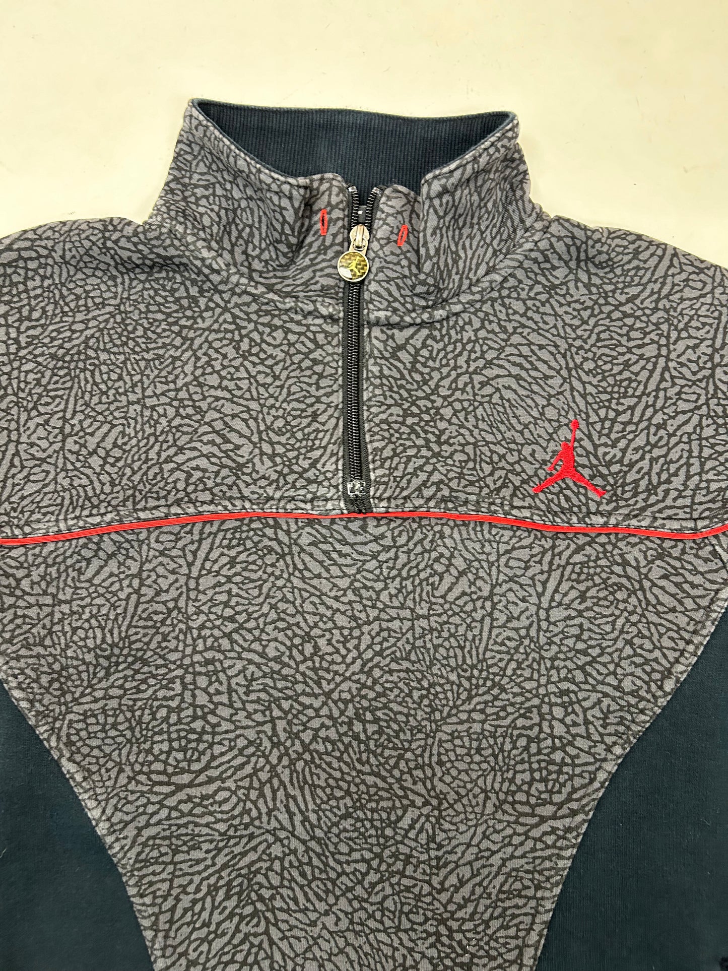 Air Jordan Cement Elephant Print 1/4 Zip Sweatshirt Retro 3 Black Cement Medium 20.5x27 Inches
