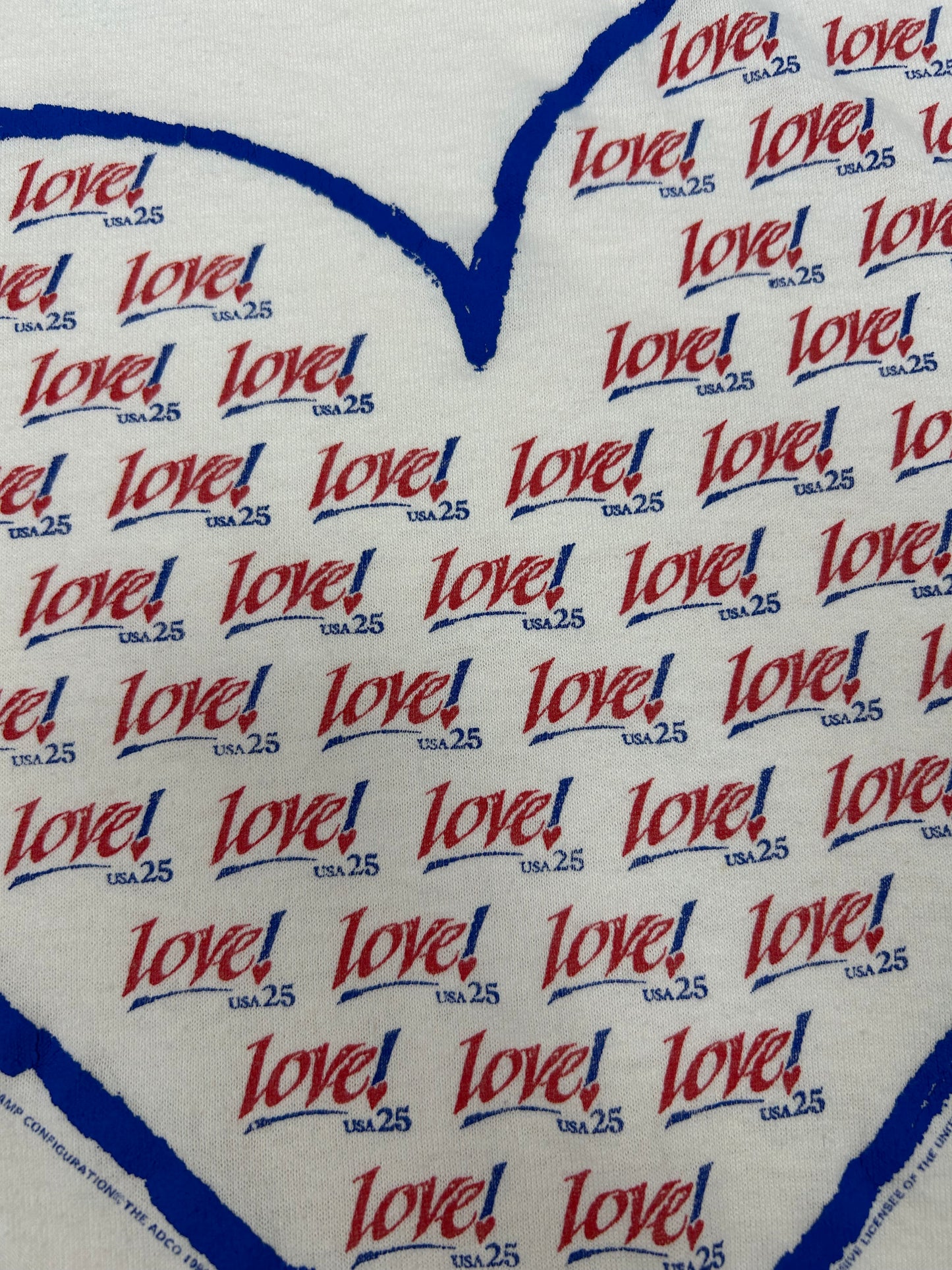 Vintage 90s Love USA 25 Postage Stamps T-Shirt Single Stitch Made in USA M/L Fit 20.75x26.25 Inches