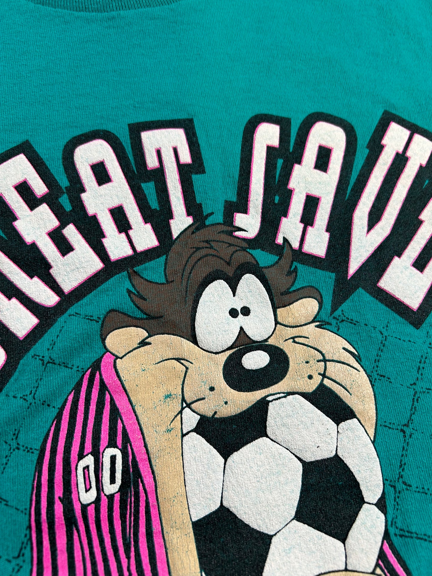 Vintage 90s Taz Soccer Great Save Soccer Tee 1993 Looney Tunes Large 21.25x28.75 Inches