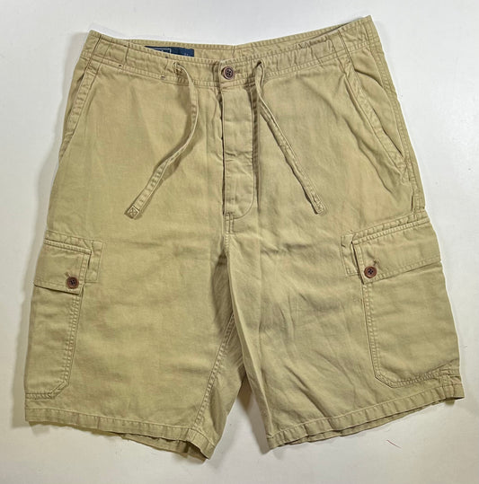 Vintage Polo Ralph Lauren Cargo Shorts Linen Silk Beige Drawstring Military Size 30 16.5x22.5 Inches