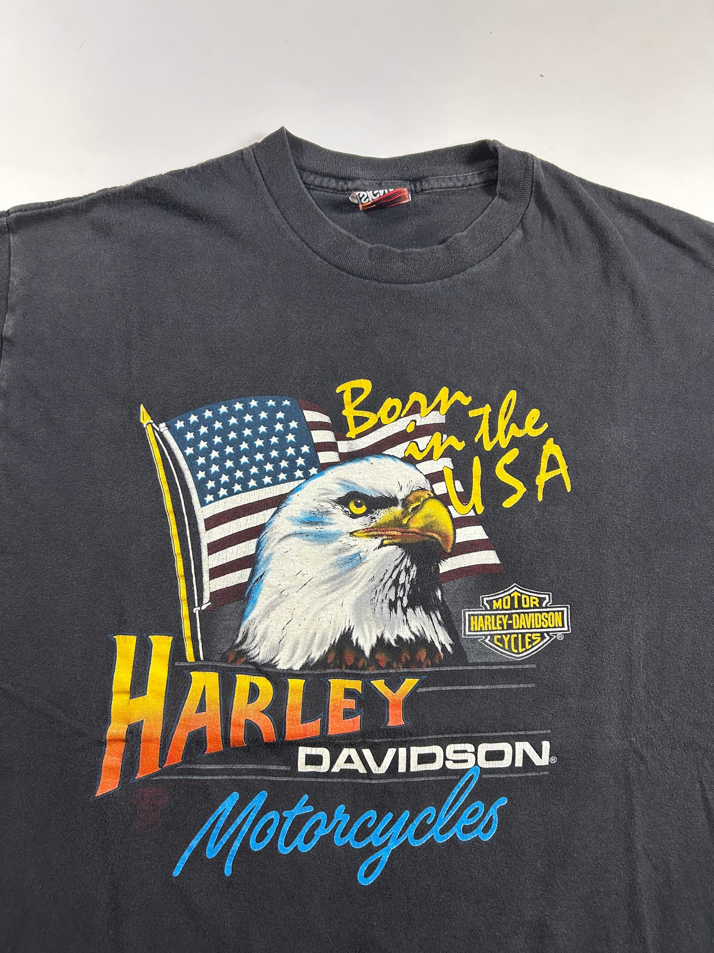 Vintage Harley Davidson Born In In The USA Eagle Citrus Heights California 1986 Tee Large 21.5x29.25 Inches