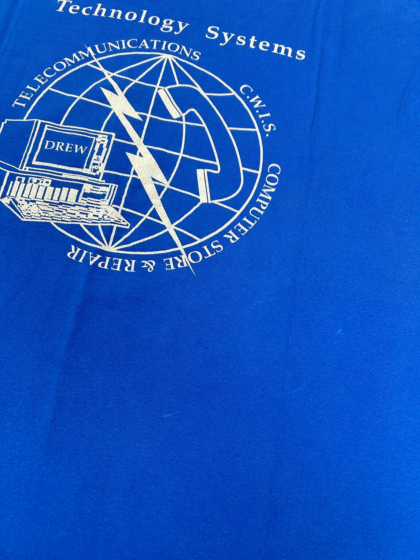Vintage Drew University Technology Systems Telecommunications C.W.I.S. Computer Store & Repair Tee XL 23.25x28.25 Inches Worn As Is