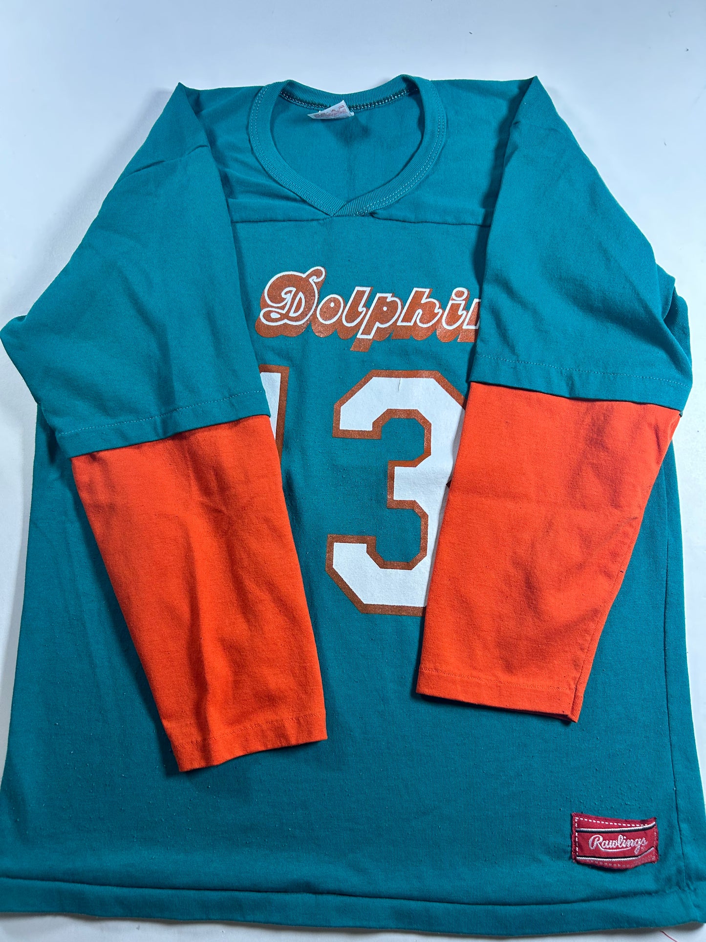 Vintage 1980s Rawlings Miami Dolphins Dan Marino #13 jersey-style t-shirt M/L 20.25x27.75 Inches