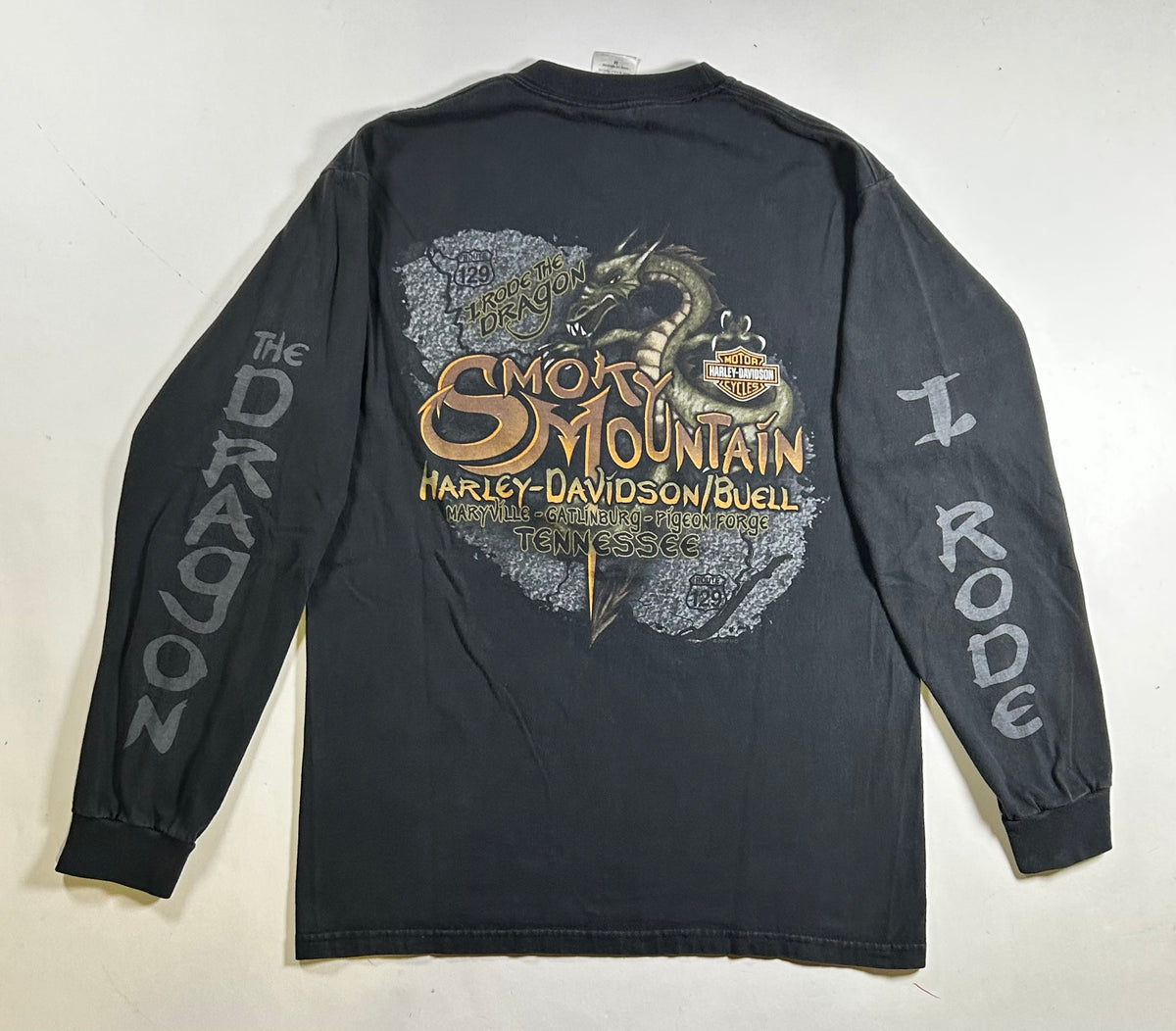 Vintage 2000s Harley Davidson/Buell Smoky Mountain I Rode The Dragon Motorcycle Long Sleeve Tee Medium 19.75x27.5 Inches