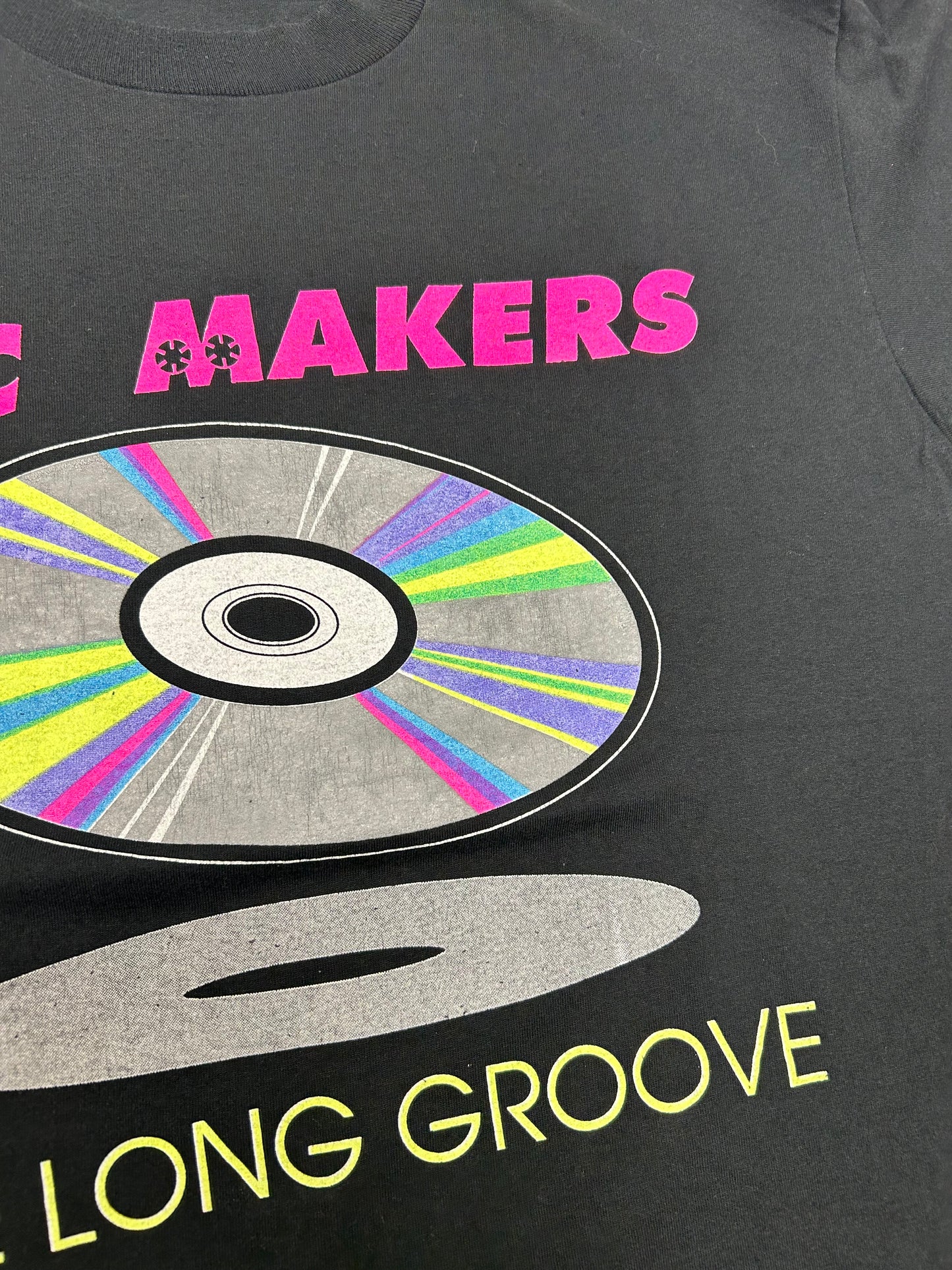 Vintage Disc Makers One Long Groove T-Shirt Black Single Stitch CD Music Tee XL 23.25x28.75 Inches