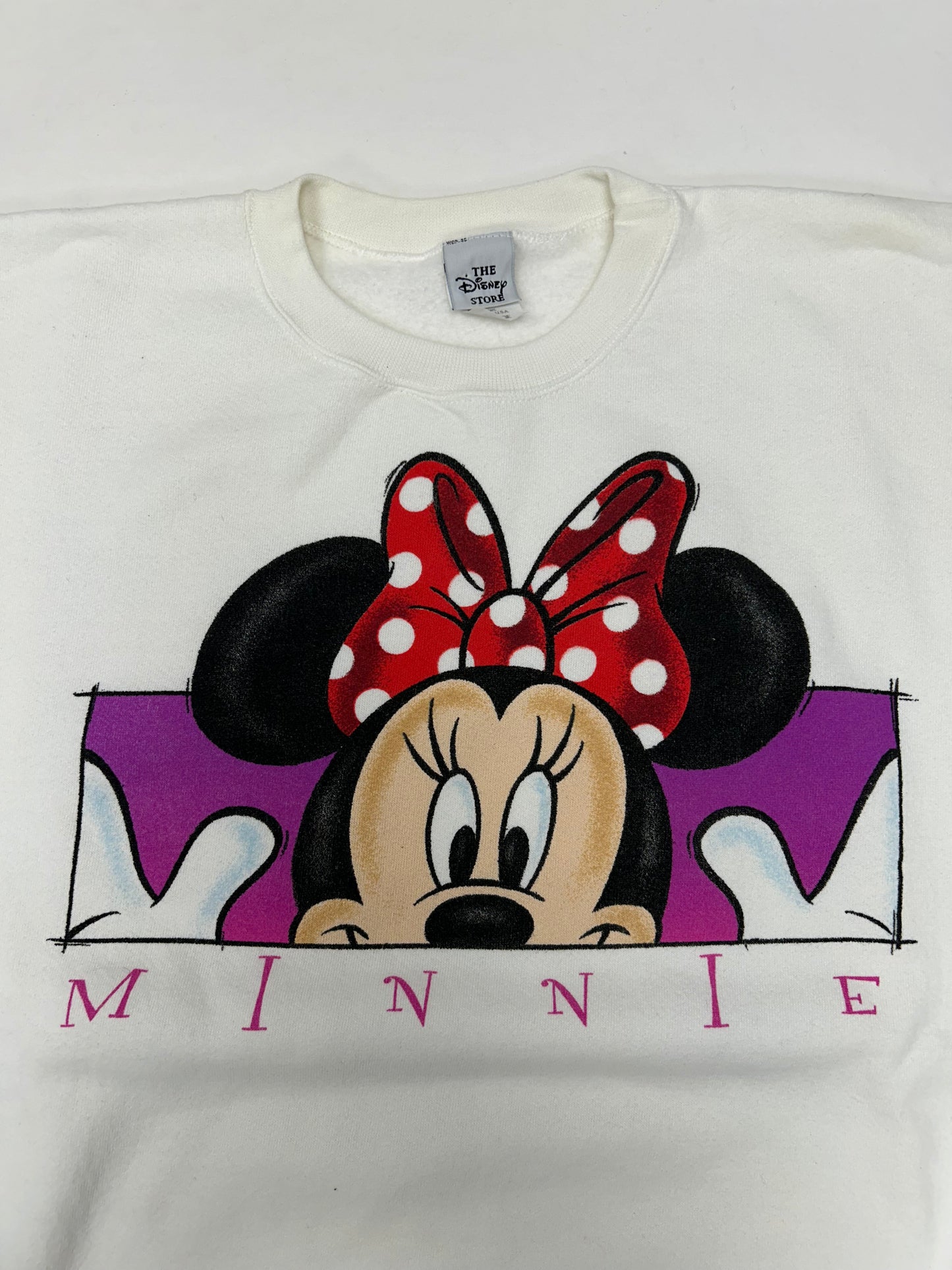 Vintage Disney Minnie Mouse Box Logo Crewneck Sweatshirt The Disney Store 90s Tagged XL 27x28.75 Inches