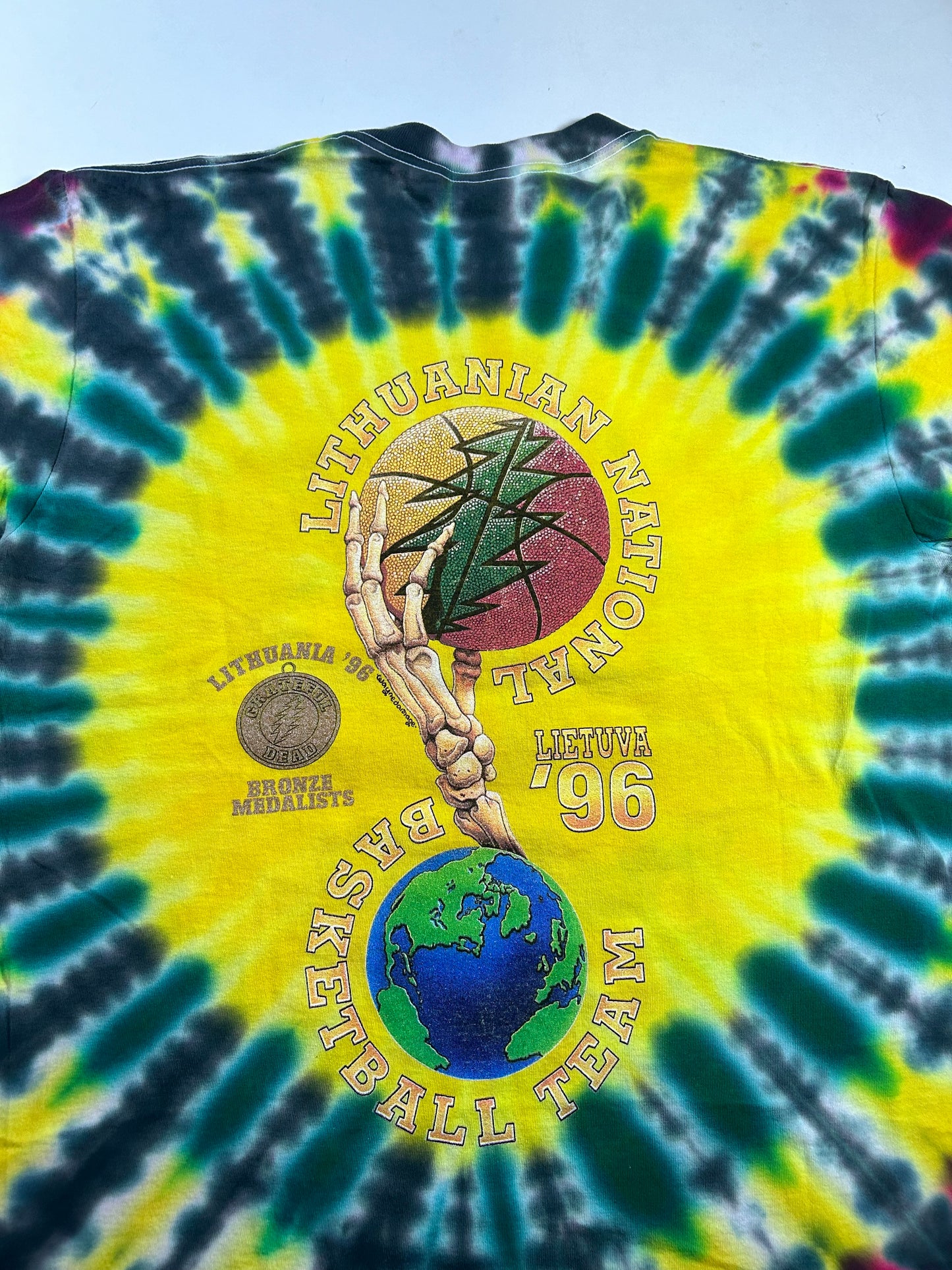 Vintage 1996 Grateful Dead Lithuania Basketball Team Tie Dye Tee USA Large 22.25x29.5 Inches