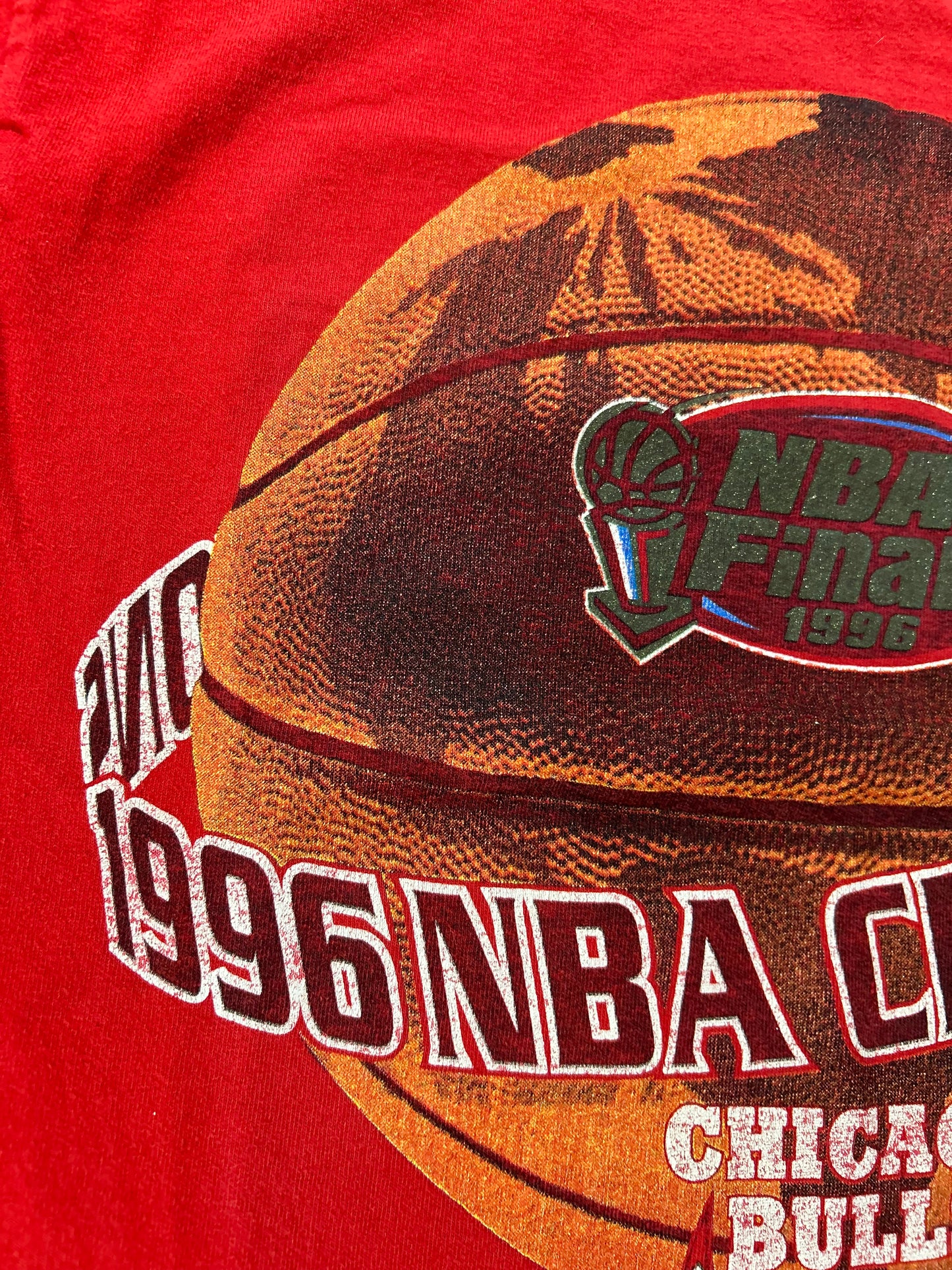 Vintage Lee Sport 1996 Chicago Bulls NBA Champions Tee Youth Medium 17.25x23 Inches Red