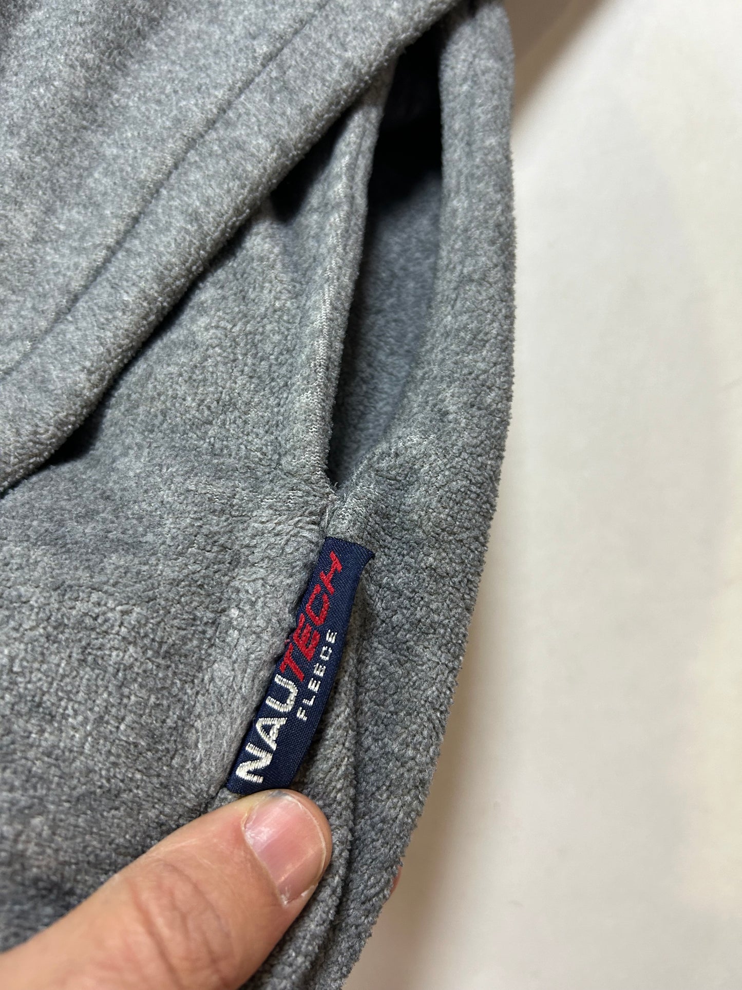 Vintage 90s Nautica Competition 1/4 Zip Fleece Pullover Made In USA Gray M/L Fit 24.25x27.5 Inches