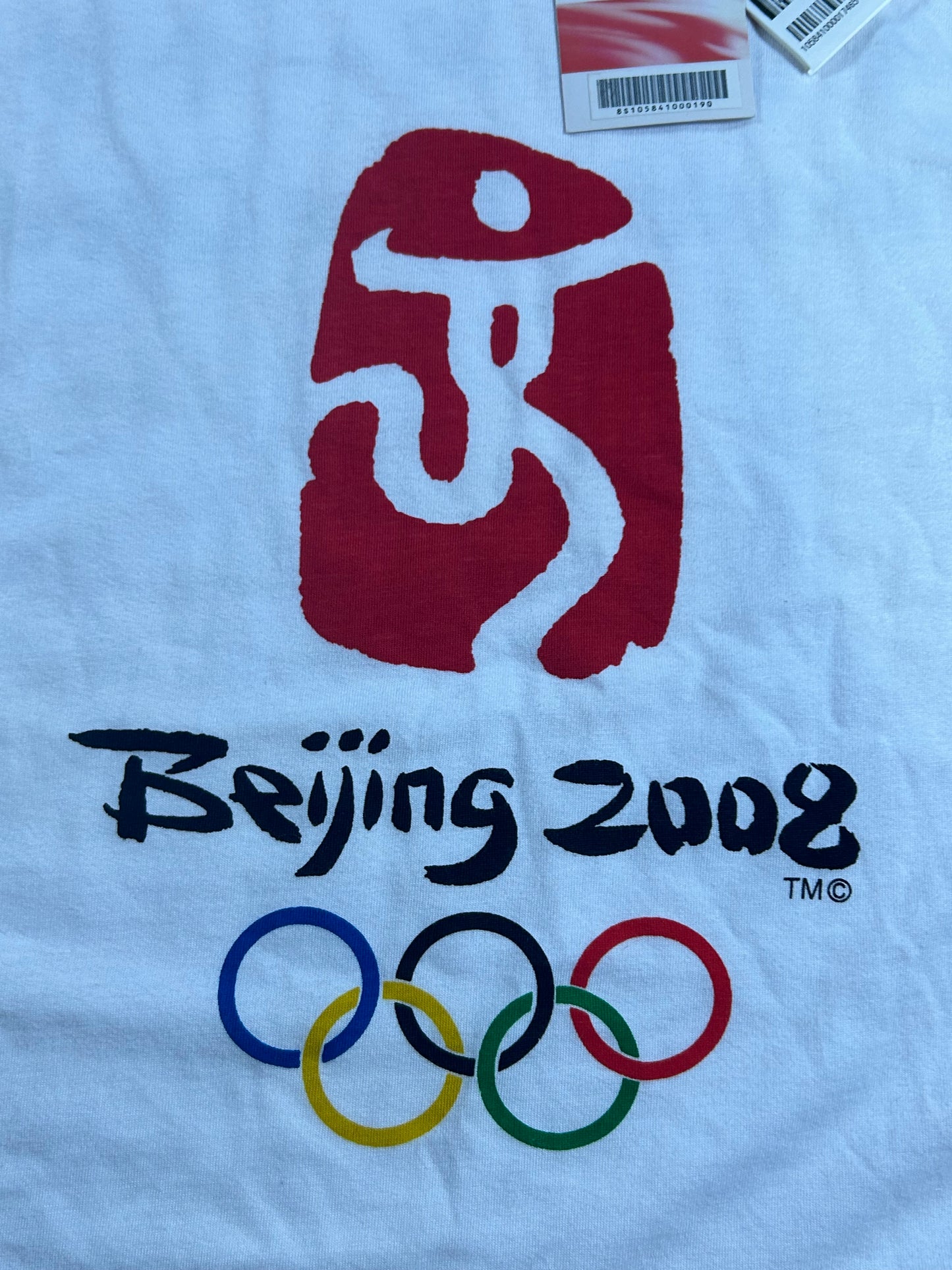 2008 Beijing Olympics T Shirt White Short Sleeve Adult XL 24.5x31.5 Inches New With Tag As Is