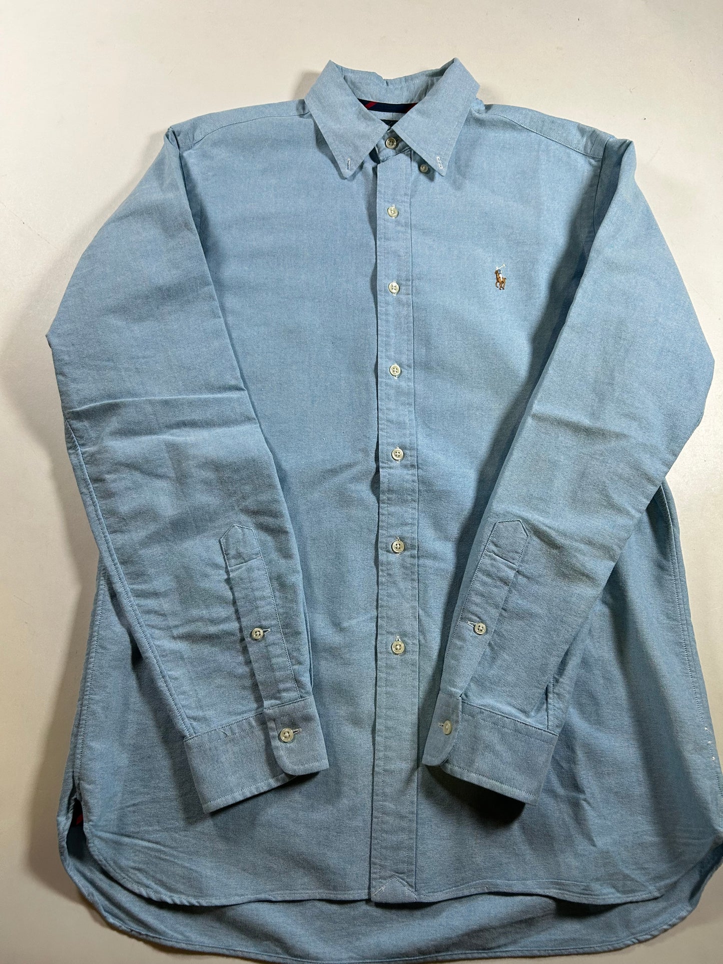 Polo Ralph Lauren Classic Fit Button Down Shirt Size Medium 22.5xBlue Made In Philippines 00s