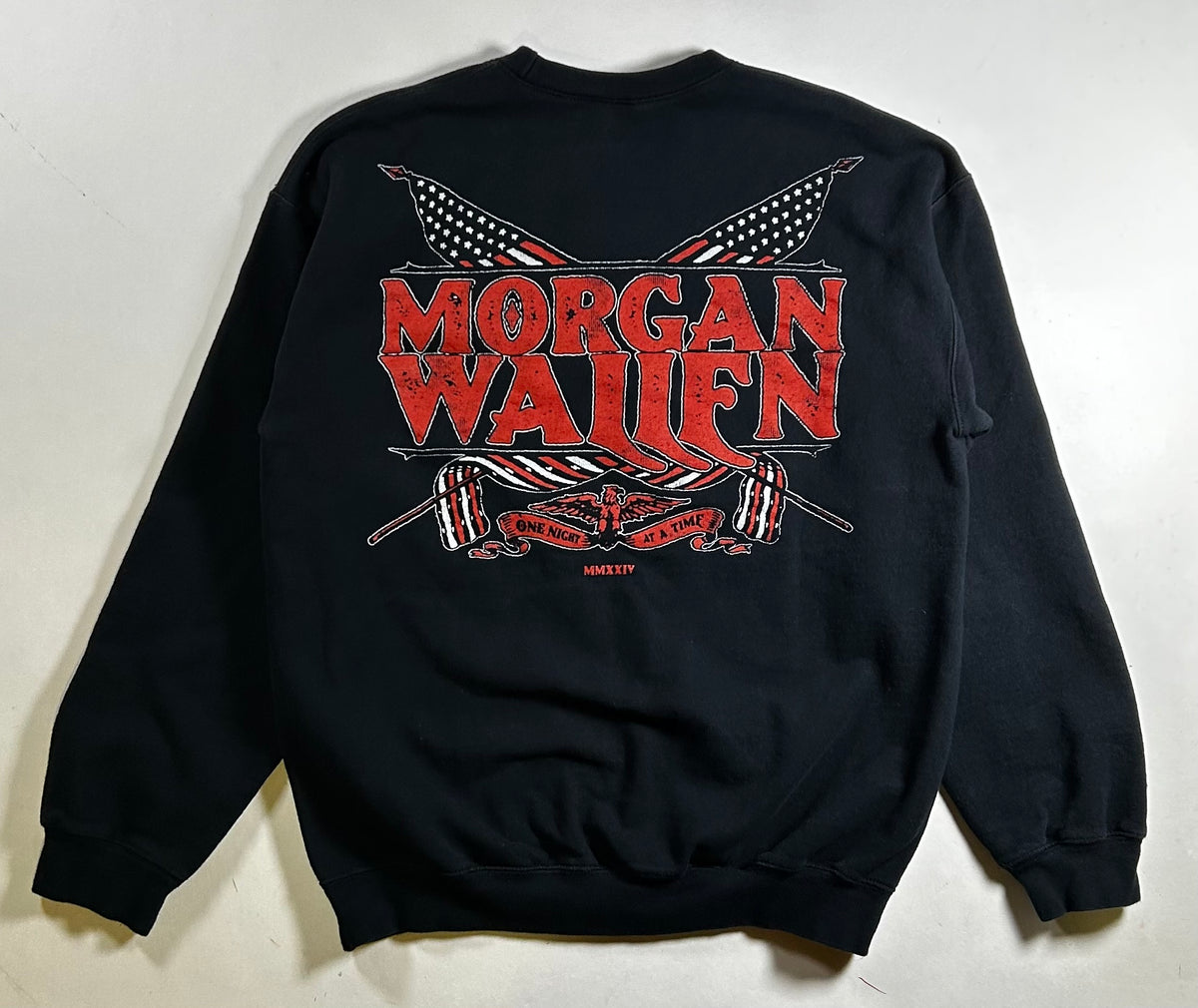 Morgan Wallen One Night At A Time Tour 2024 Crewneck Sweatshirt S/M 21.25x25.25 Inches As Is