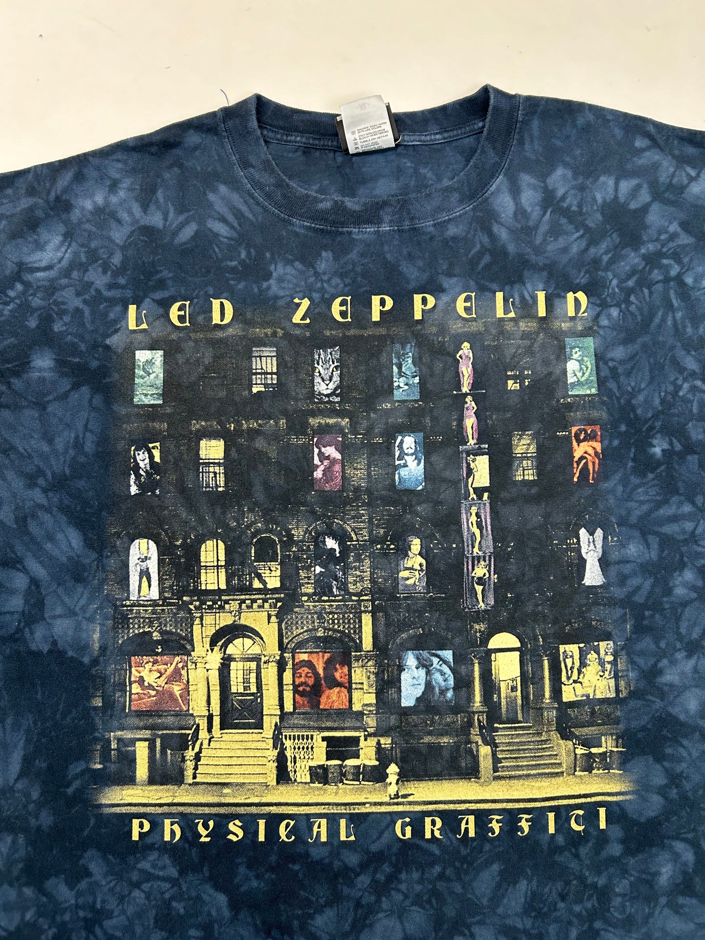 Vintage 00s Liquid Blue Led Zeppelin Physical Graffifi Music Band Tie-Dye Tee XL Big Fit Anvil Tag 25x29.5 Inches